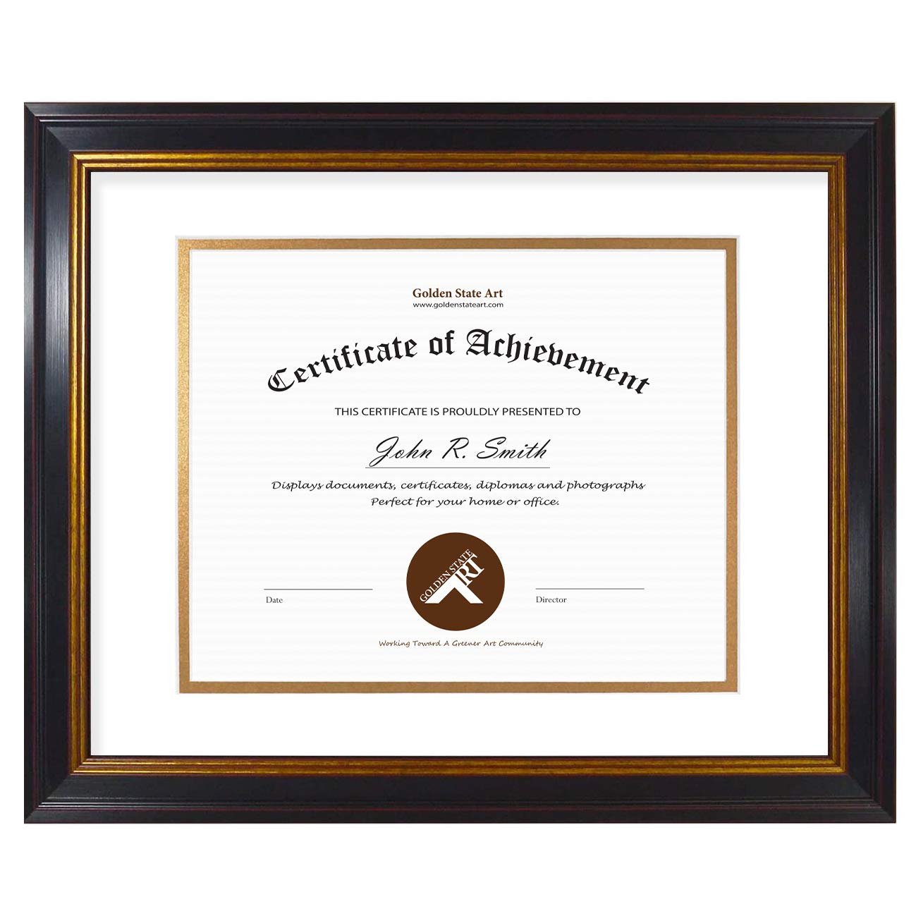 Golden State Art, 11x14 Document Frame for 8x10 Diploma/Certificate/Picture Includes White Over Double Mat and Real Glass (Black