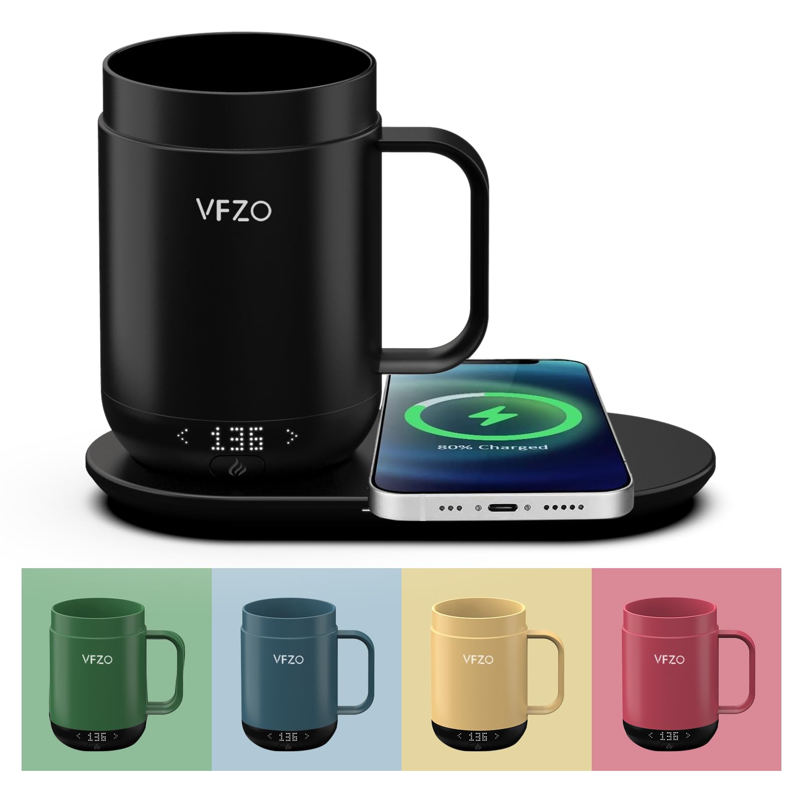 Vfzo 16Oz Temperature Control Smart Mug, Self Heating Coffee Mug Led Display, 180 Min Battery Life - Hot Up To 149? Fast Wireles