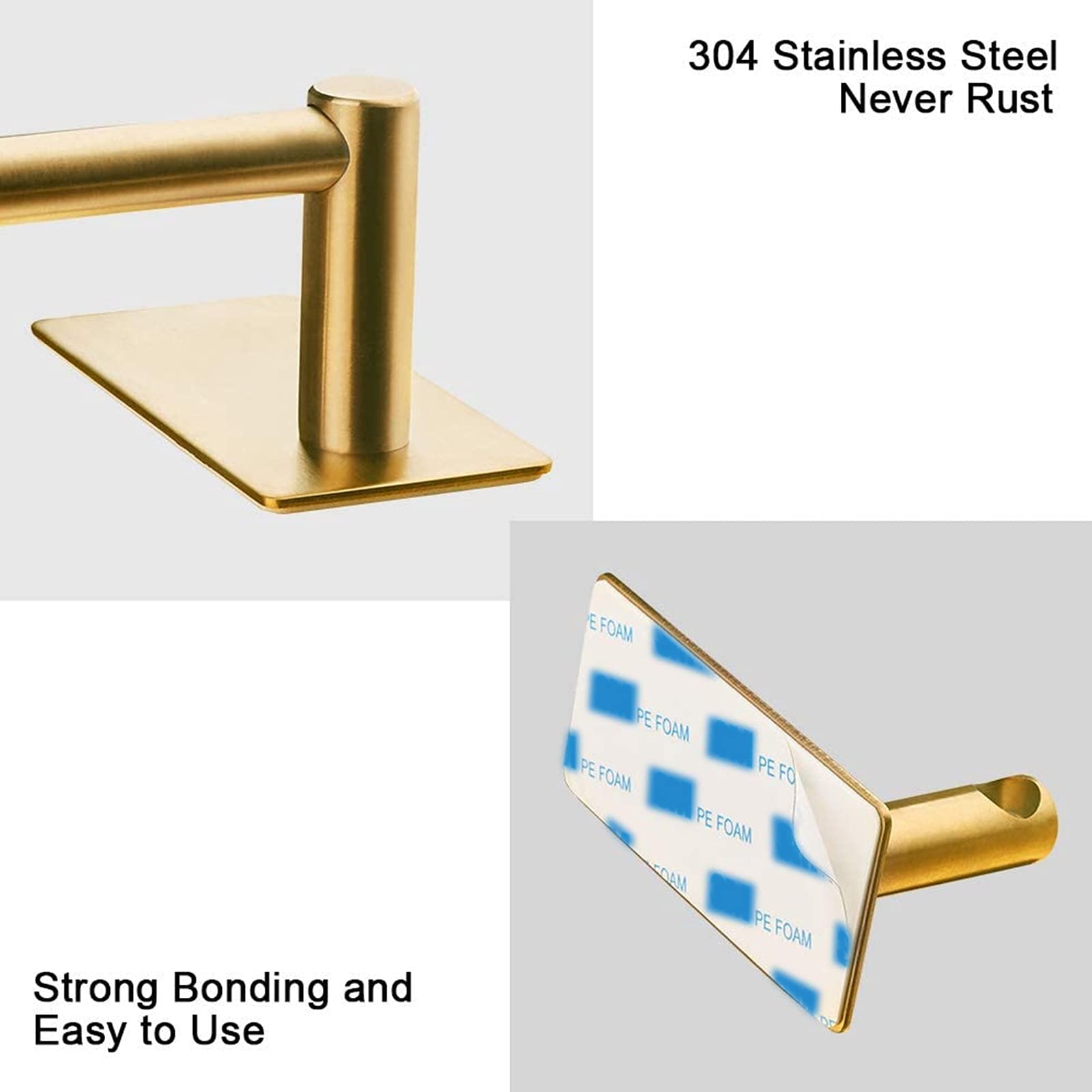 Nearmoon Self Adhesive Bathroom Towel Bar- Stainless Steel Bath Wall Shelf Rack Hanging Towel Stick On Sticky Hanger Contemporar