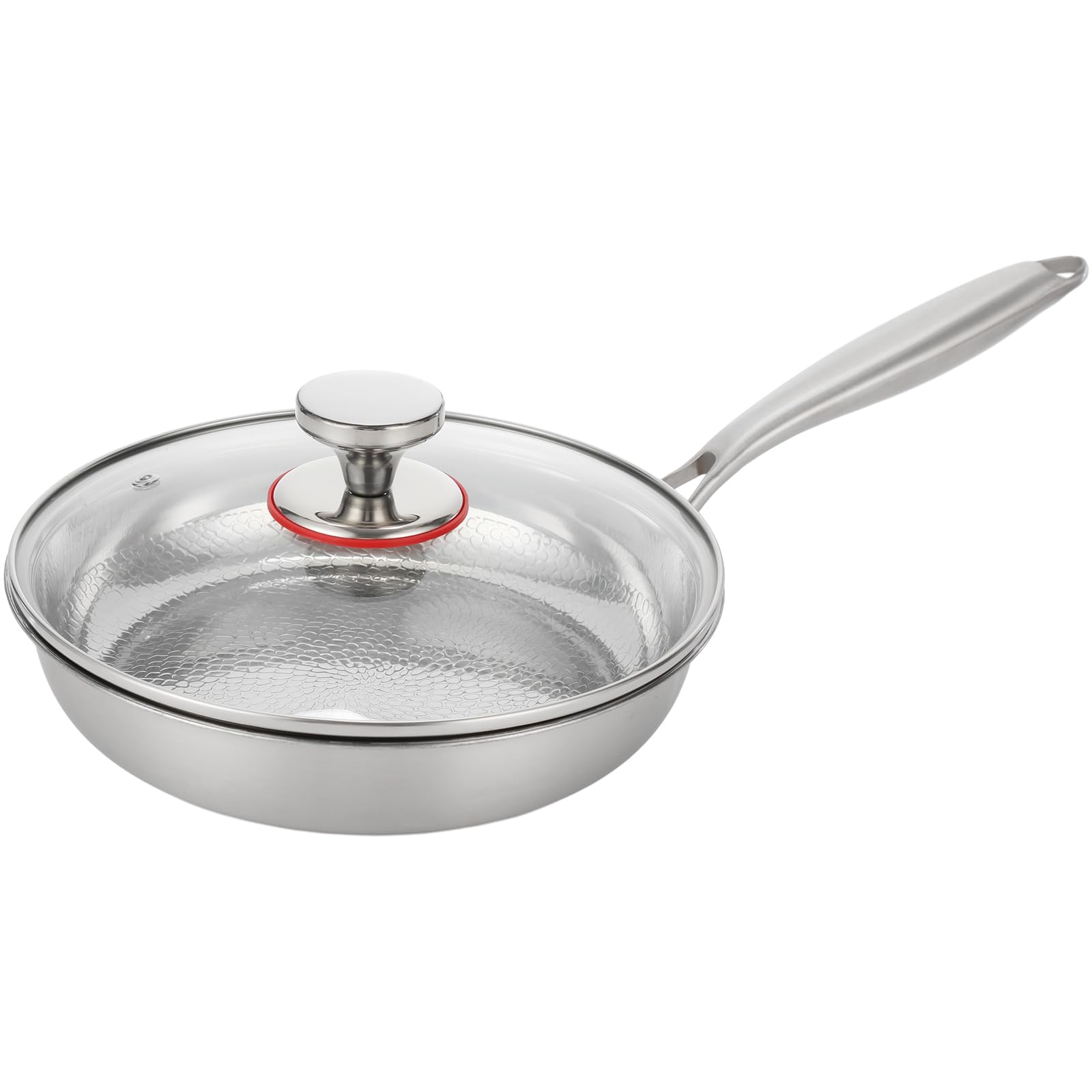 UniIrix Titanium Hammered Frying Pan with Lid, 10.2 in Stainless Steel Nonstick Skillet, 4Layer Composite Cookware with 8.5 in 