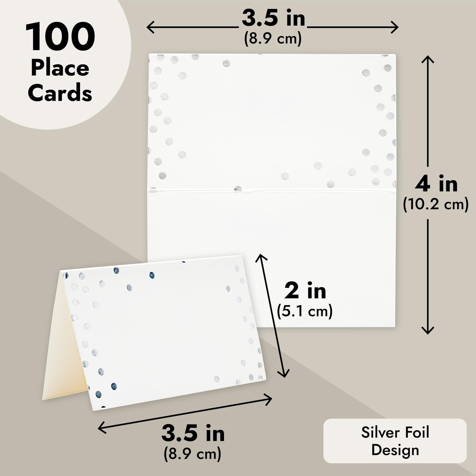 100 Pack Wedding Place Cards For Table Setting, Blank Table Name Card, Silver Foil Polka Dot Place Cards For Birthday, Banquet,
