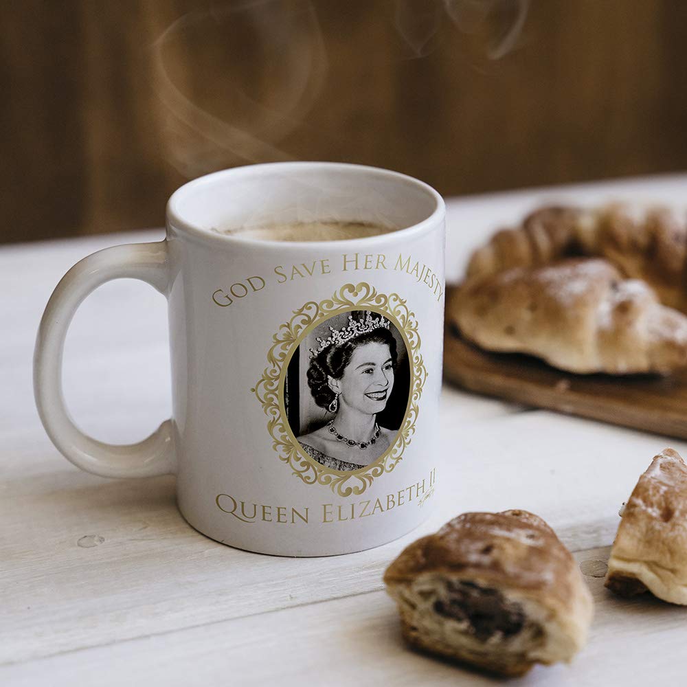 TWISTED ENVY Ceramic Novelty Mug for Coffee and Tea - God Bless Queen Elizabeth II Prints Cup - Funny Gifts for Home and Office,