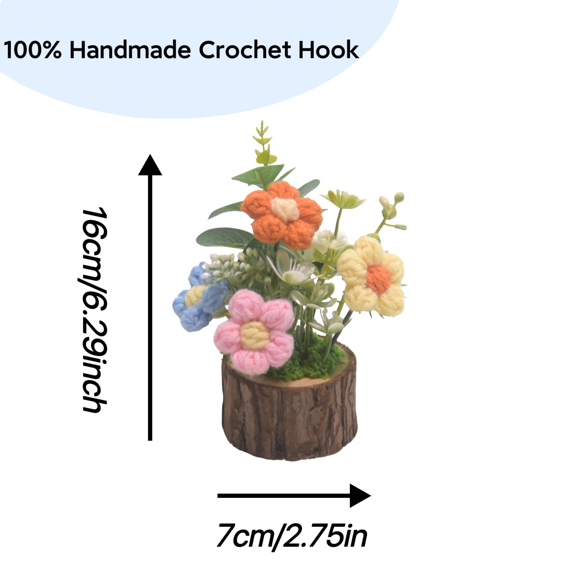 Tileafry Handmade Crochet Knitted Puff Flowers Bouquet Creative Knitted Potted Plant Mini Cute Home Desktop Decorations and Gift