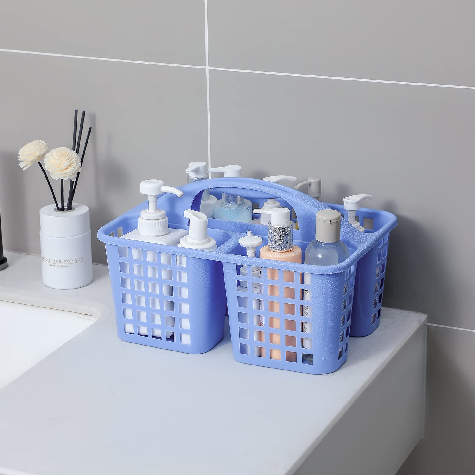 Portable Shower Caddy Basket with Compartments Cleaning Supplies Organizer with Handle Plastic Storage Divided Basket Tool Bin for Bathroom  Bedroom  Kitchen  College Dorm  Garden  Under Sink  Blue