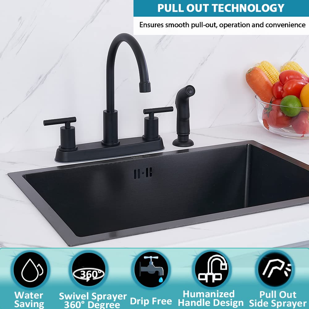 Black Kitchen Faucet  Matte Black Kitchen Faucet with Sprayer  3 Hole or 4 Hole Matte Black Faucet for Kitchen Sink  Touch Kitchen Faucet with Side Sprayer TDLKF024B