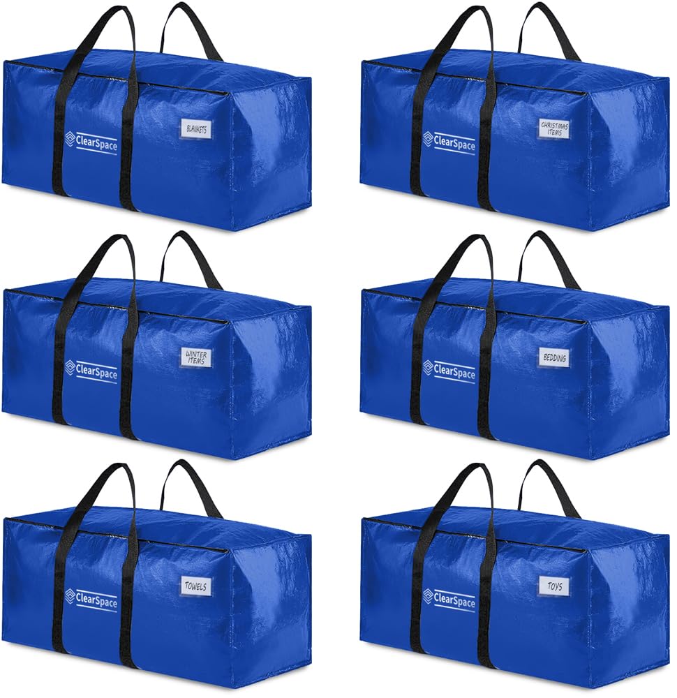 Clearspace Heavy Duty Moving Boxes Or Storage Bags - Storage Bins With Lids, Large Moving Bags With Backpack Straps & Handles -
