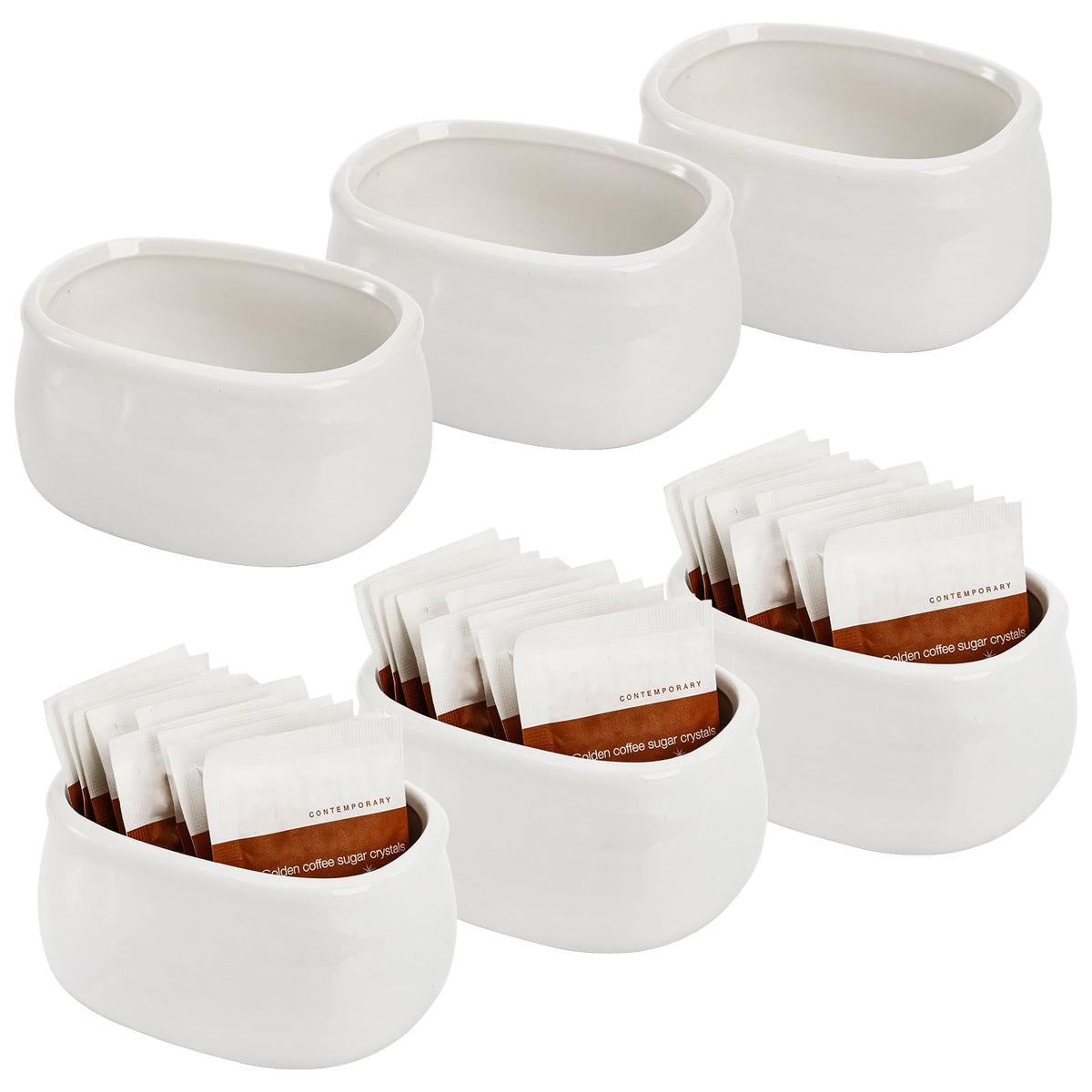 Dicunoy Set Of 6 Sugar Packet Holder, Ceramic Sugar Caddy For Sweetener, Classic Restaurant White Tea Bag Organizer Bowl Storage