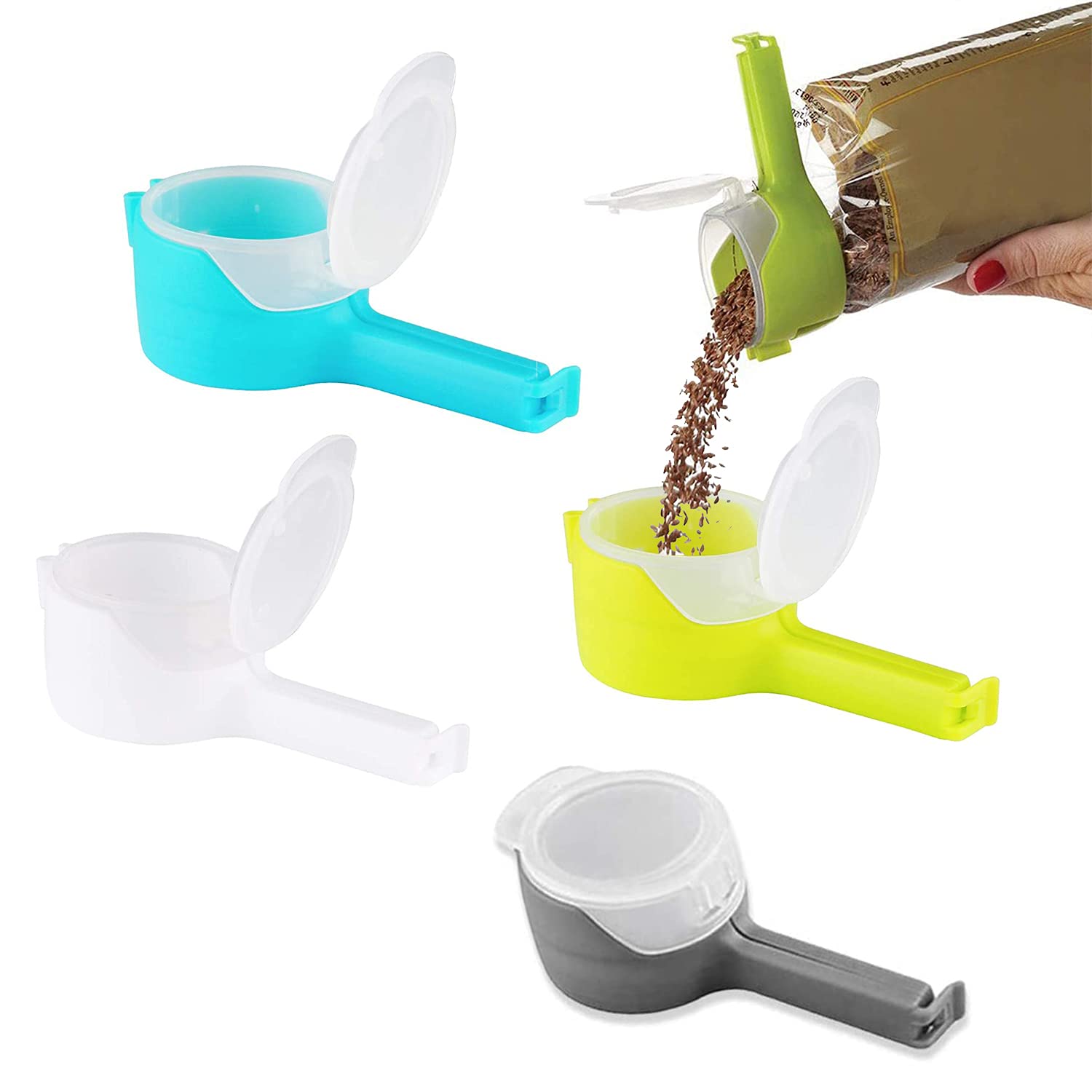 Food Storage Sealing Clips With Pouring Spouts, Bag Clips For Food, Kitchen, Chip Bag Clips, Plastic Cap Food Clips, Great For O