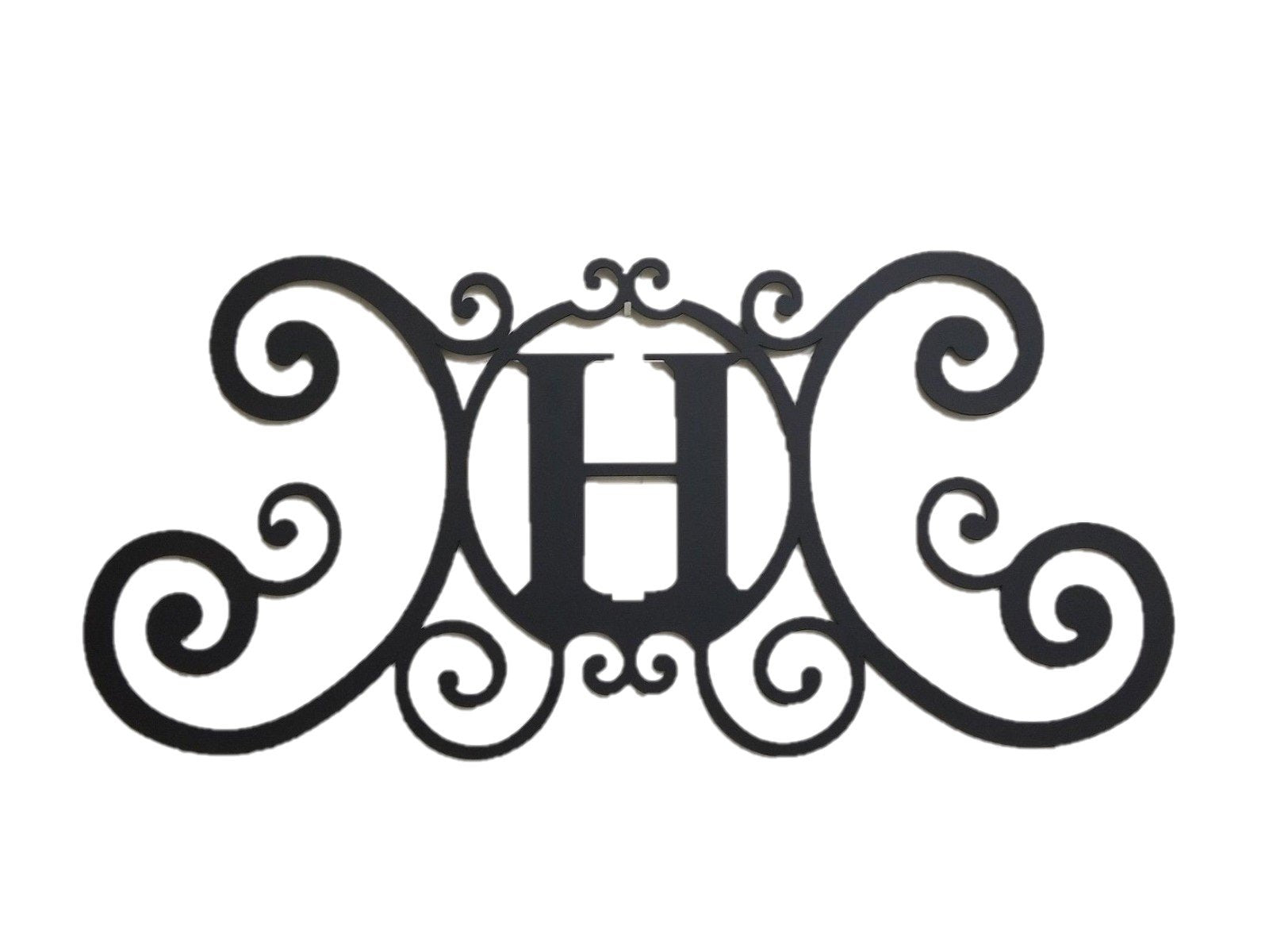 Bookishbunny Monogram Initial Letter A-Z Wrought Iron Metal Scrolled Door Wall Decoration Plaque Art, 24 x 11 inch 2mm Thick (H)