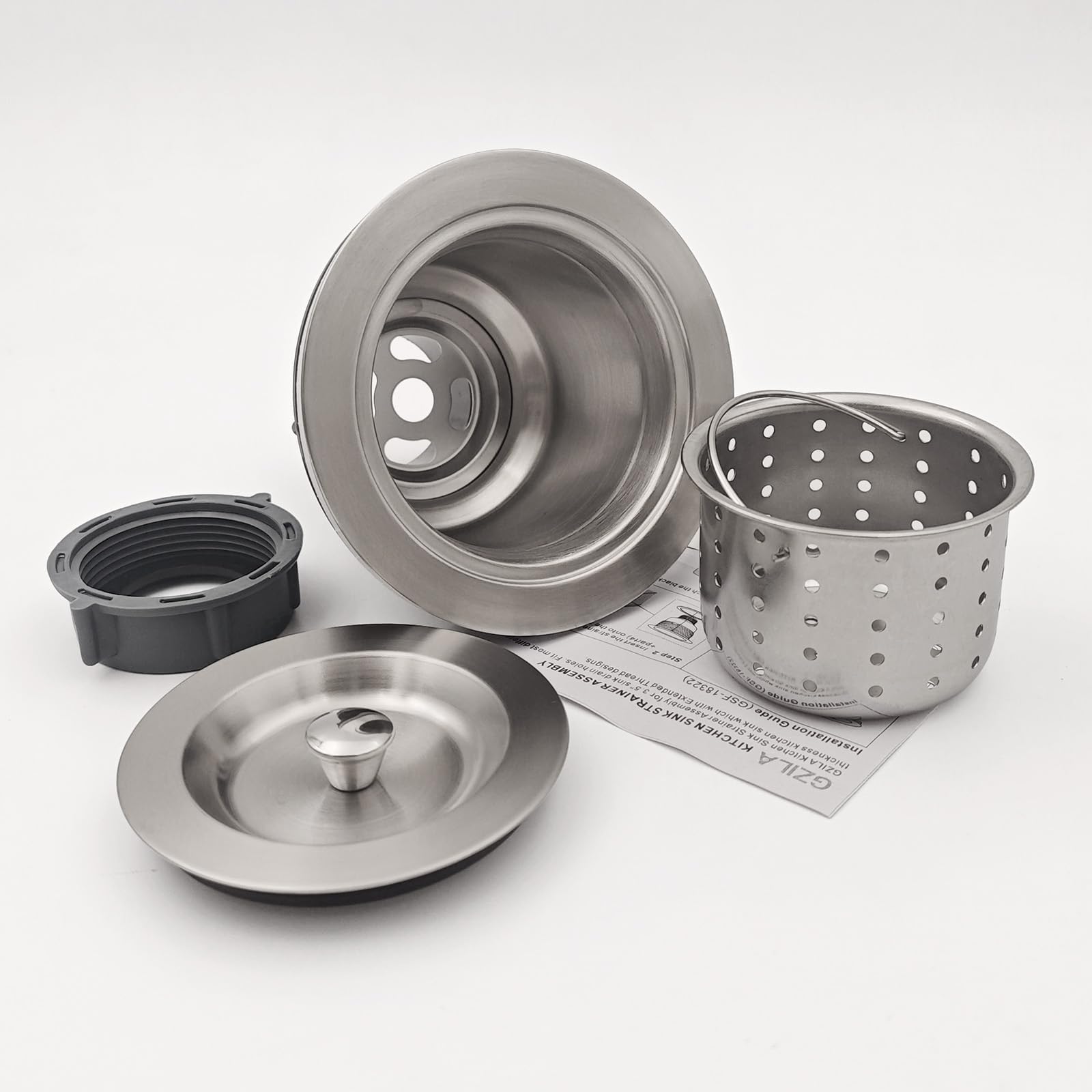 3-1/2-Inch Kitchen Sink Drain Strainer Assembly Kit  GZILA Deep Waste Basket Strainer with Sealing Lid Sink Stopper  304 Stainless Steel Brushed Nickel