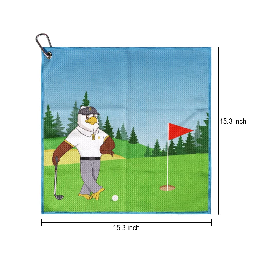 PINMEI Golf Towel for Golf Bag with Clip 1pc Microfiber Waffle Pattern Towels Cartoon Eagle Golf Club Towel for Men Women Golfer