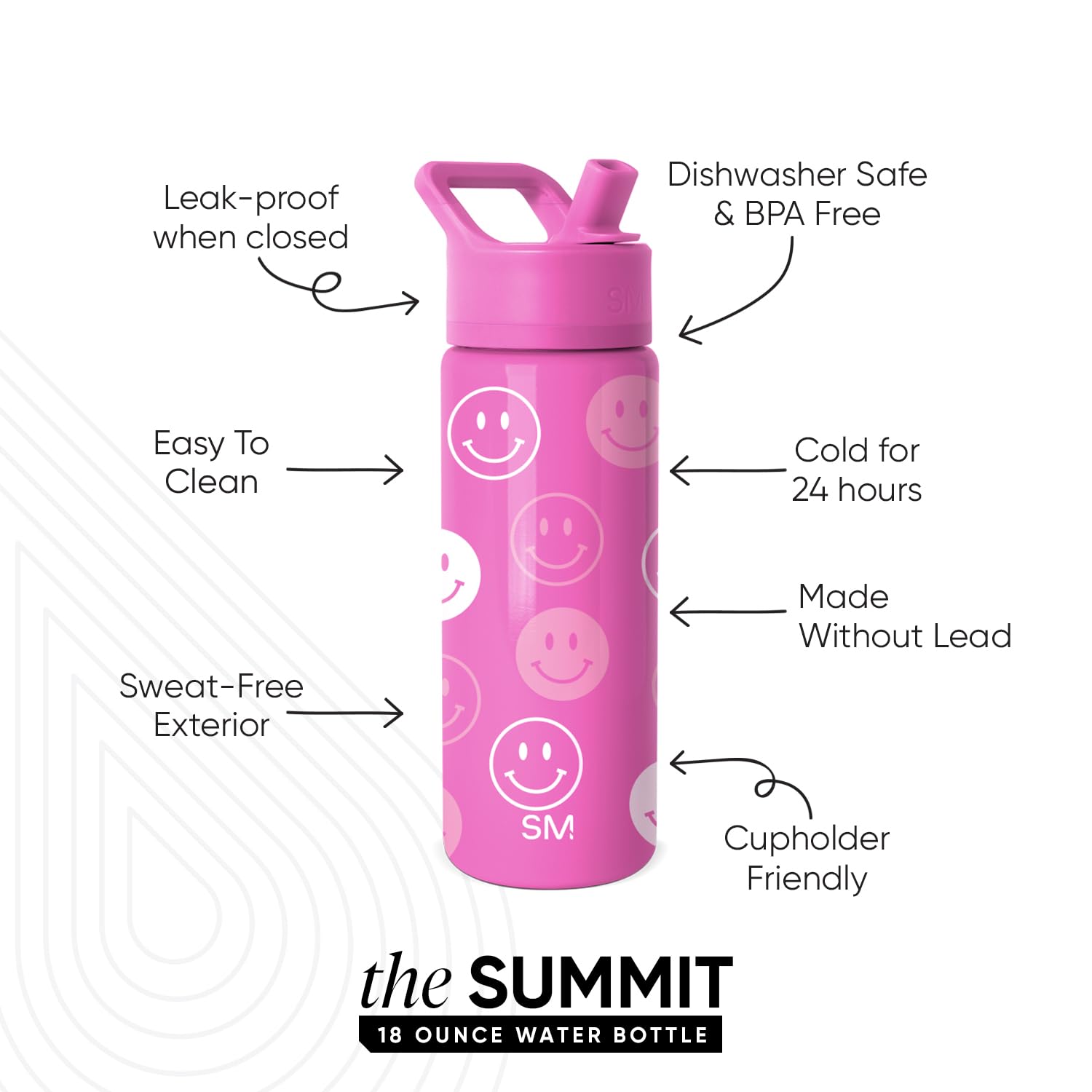 Simple Modern Kids Summit Water Bottle with Straw Lid | 18oz Stainless Steel Cup Insulated Tumbler for Toddlers, School | Pink H