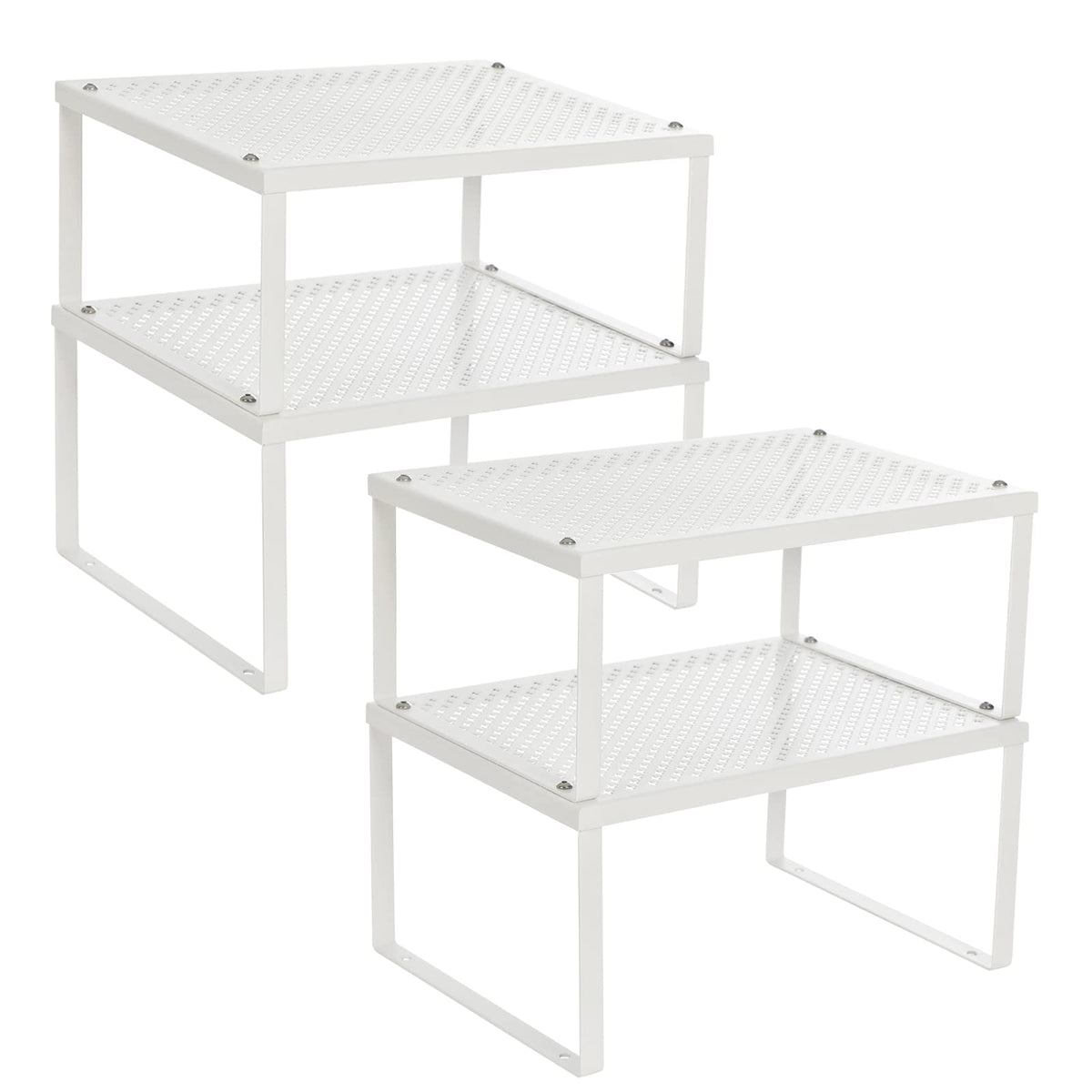 Songmics Cabinet Shelf Organizers, Spice Racks, Stackable, Expandable, Set Of 4 Metal Kitchen Counter Shelves, White Ukcs006W01