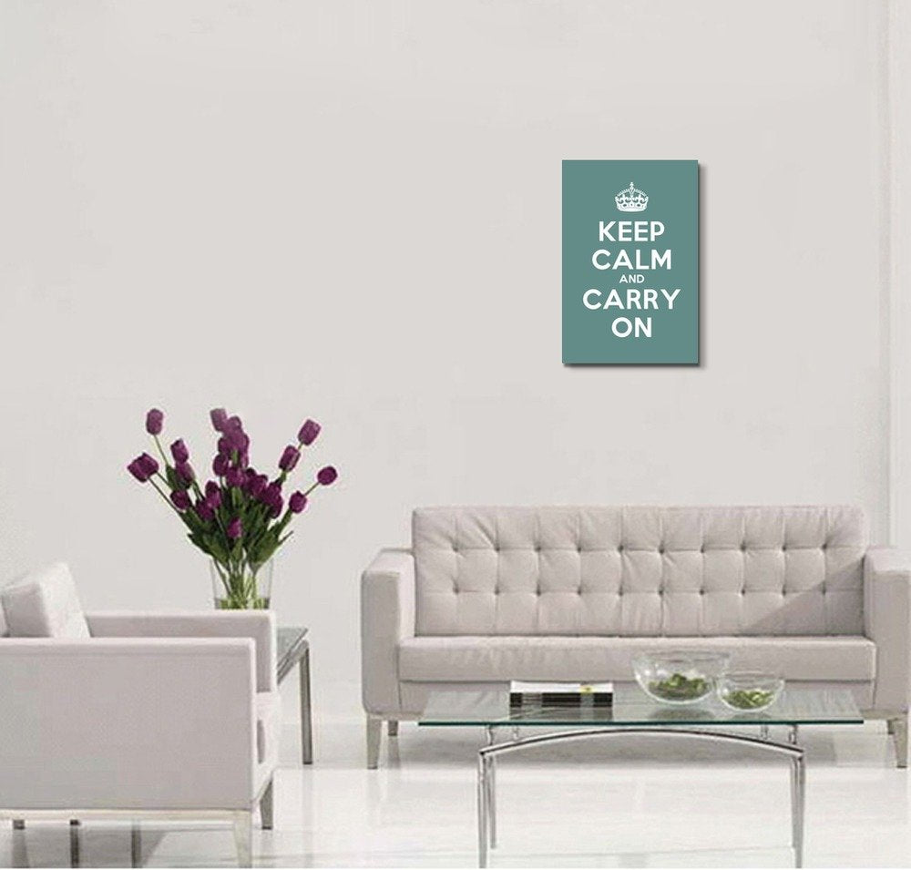 Wall26 Canvas Wall Art Gallery Wrap Canvas Prints - Keep Calm And Carry On | Stretched Cyan Canvas Home Art Ready To Hang - 24''