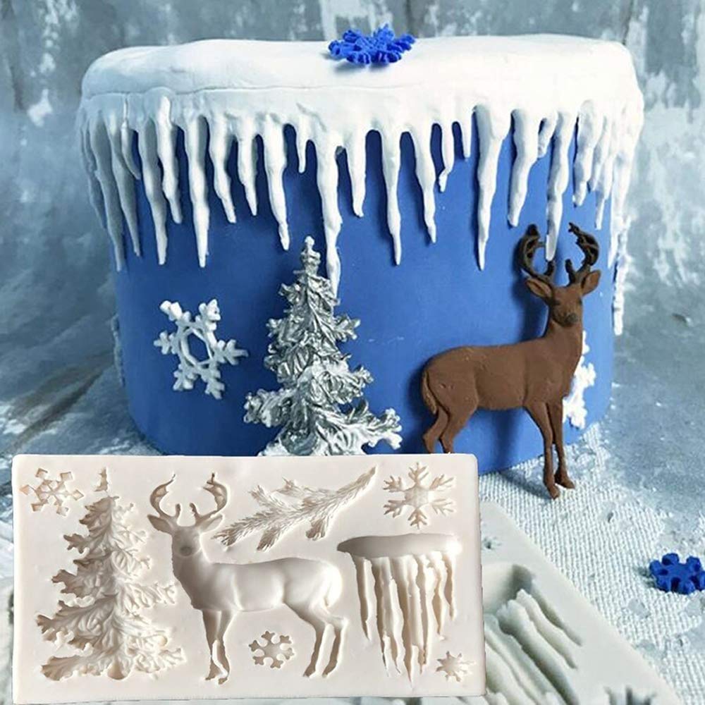 3D Xmas Christmas Cake Chocolate Mould Baking Mold Tree Snowman Silicone Fondant Shape (Grey)