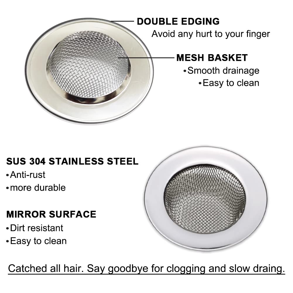 Seatery 1.50'' Bathtub Strainers  Bathroom Sink Strainers  Shower Drain Hair Catcher  Drain Strainer for Laundry  Mop Pool  Utility  Slop  RV Sink  Stainless Steel  Pack-2