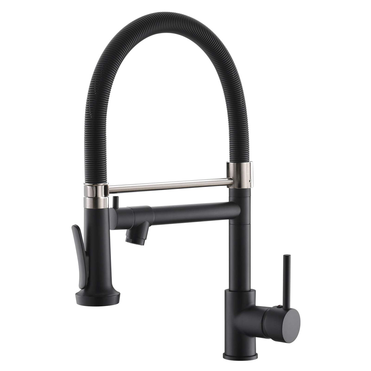 Pull Down Kitchen Faucet With Sprayer,Fapully Commercial Black Spring Kitchen Sink Faucet With Brushed Nickel