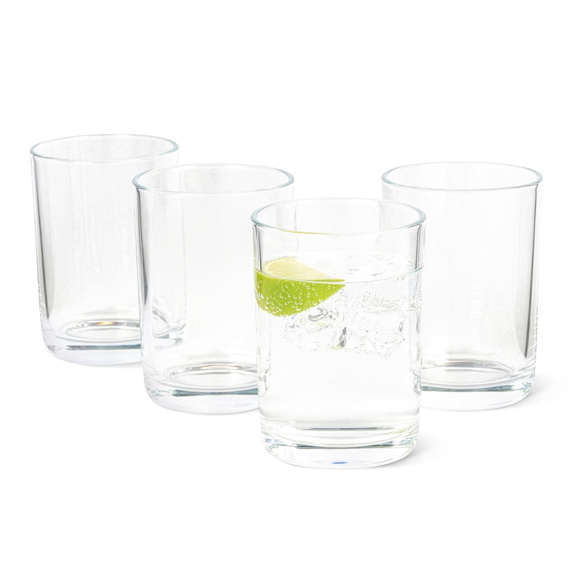 Amazon Basics Drinking Glasses, 11 oz., Sturdy Glass, Rounded for Comfortable Hold, DishwasherSafe, Round Shape, 4Piece Set
