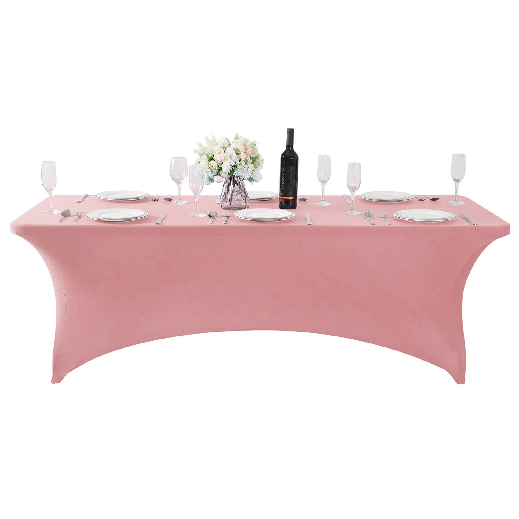 Hezuzo Spandex Table Cover For 8Ft Table Universal Fitted Stretch Tablecloth For Party, Banquet, Wedding And Events-Dusty Pink