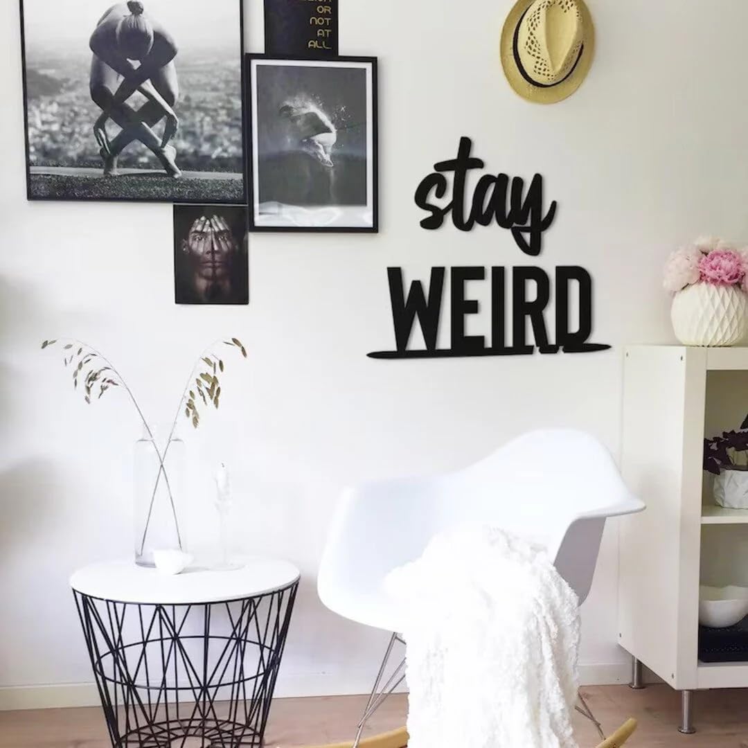 7 Decore Stay Weird Weirdly Wonderful Wood Wall Decor - Medium Size 13.5cm W x 60cm H, Sparkle Touch Matt Finish, Made in India