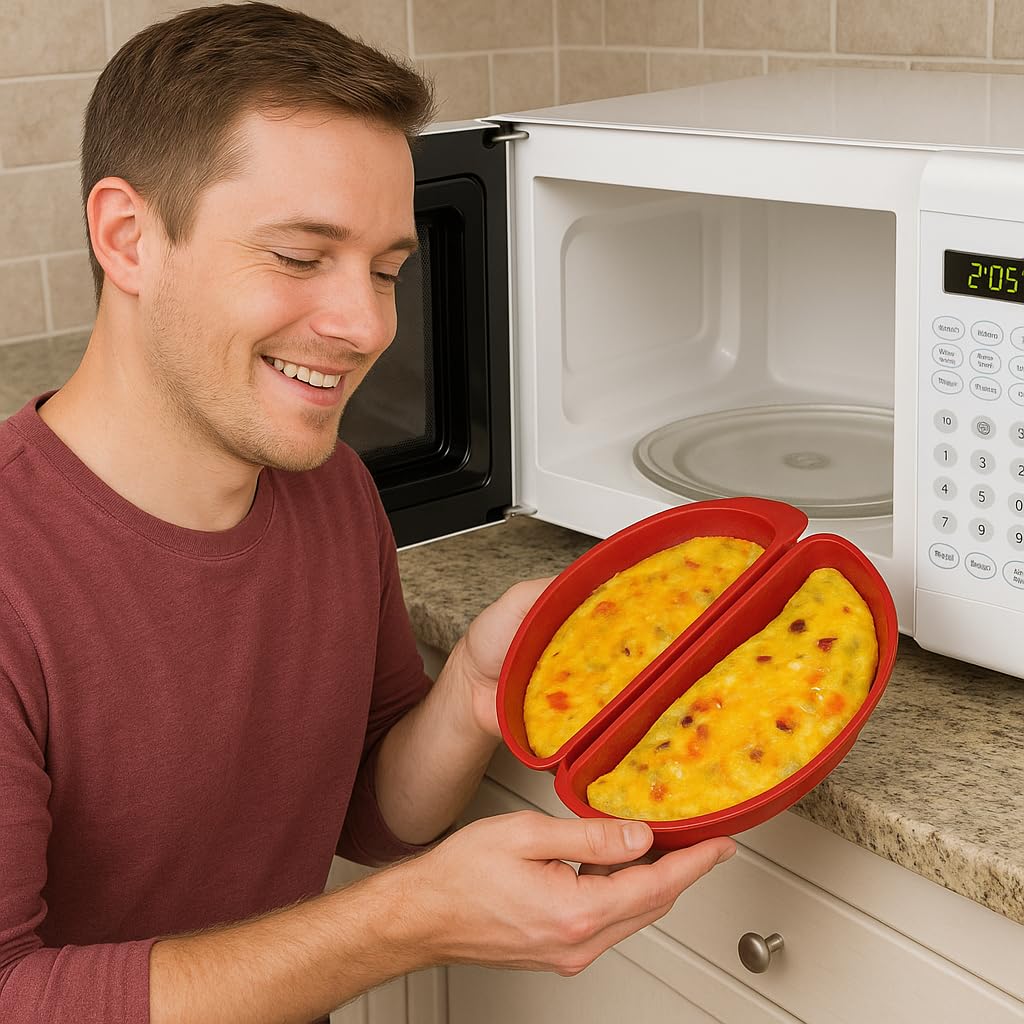 Dependable Industries inc. Essentials Microwaveable Microwave Omelet Pan and 2 Cavity Egg Poacher Set BPA Free Plastic Quick Egg Maker