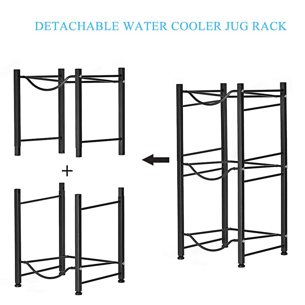 Water Cooler Jug Rack 5 Gallon Water Bottle Holder Storage Shelf 3 Tier Heavy Duty Stackable Water Cabinet Dispenser Organizer for Home Office  Black