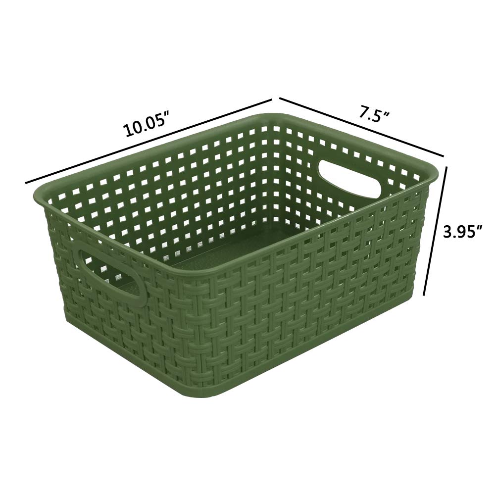 Sandmovie Plastic Weave Storage Baskets For Kitchen Bathroom, Green, 6 Packs
