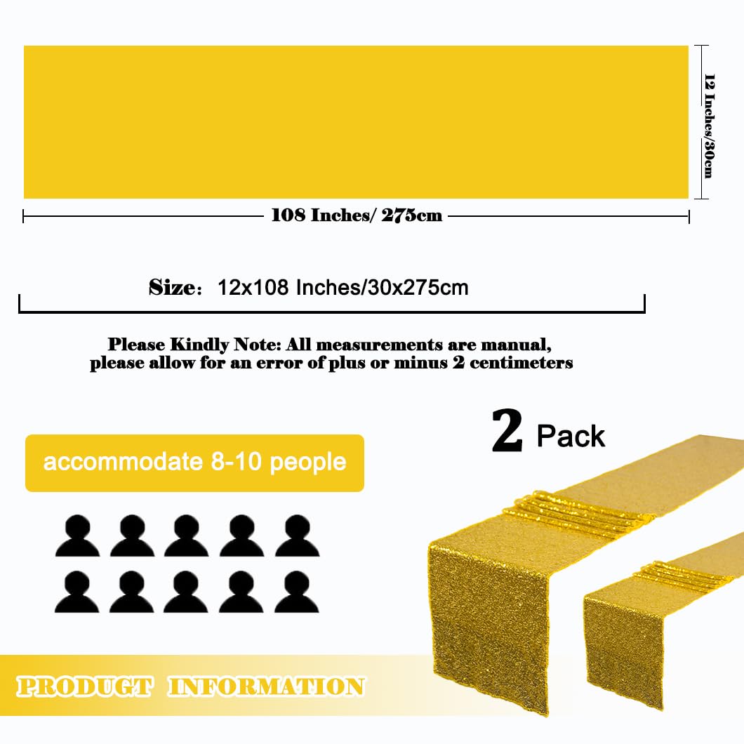 Gold Sequin Table Runners 12X108 Inches Set Of 2 Gold Glitter Table Runner For Birthday Dessert Tables Dinning Table Runners 108