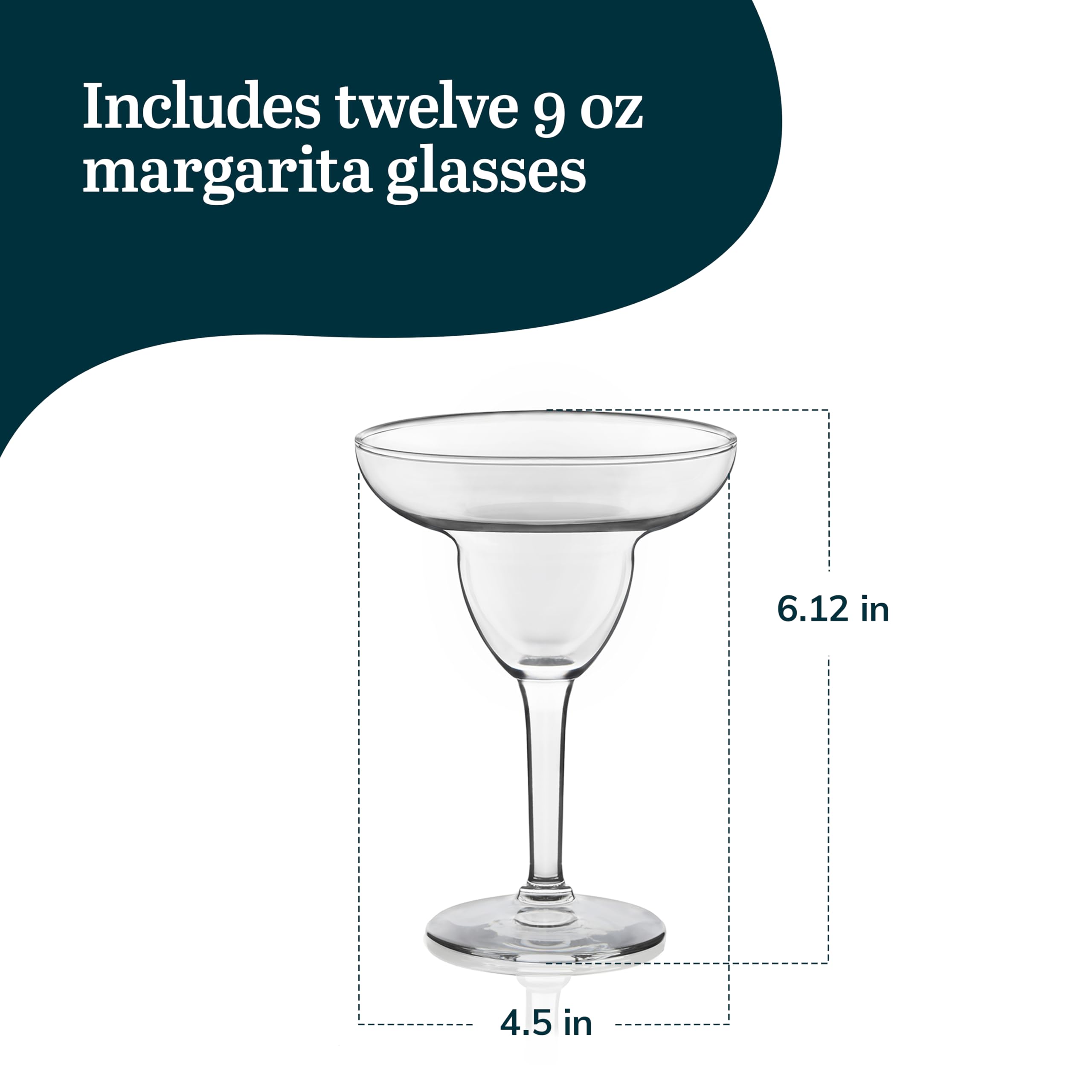 Libbey Margarita Glasses Set Of 12, Durable Large Margarita Glass, 9 Oz Dishwasher Safe Stemmed Drinking Glasses Gift For Weddin