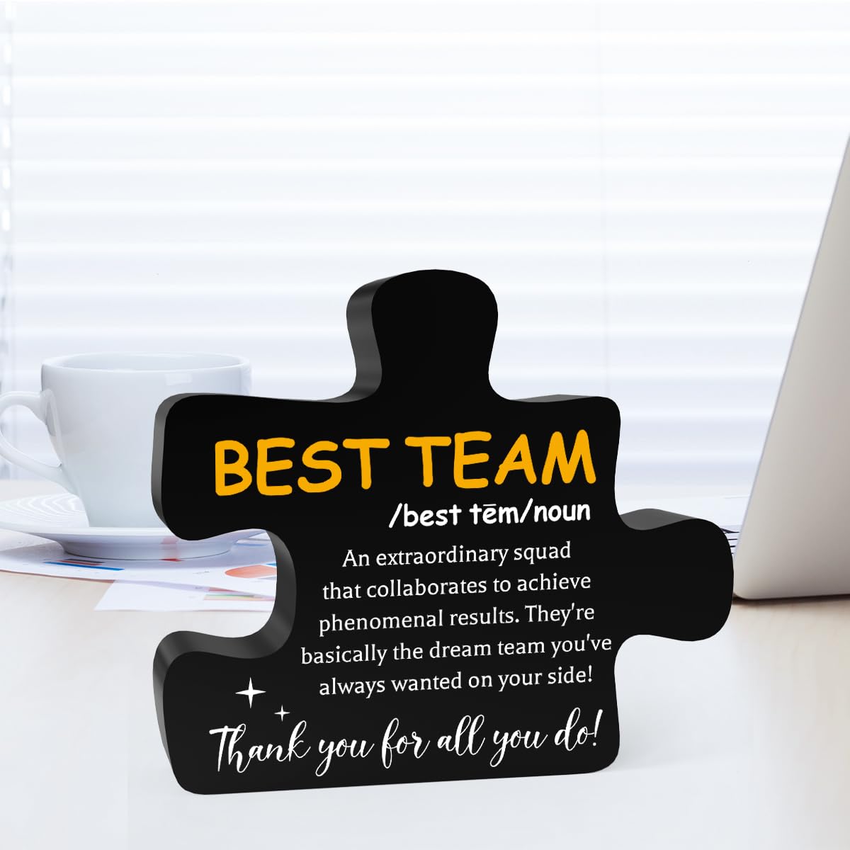 Inspirational Team Office Decor Desk Decor Acrylic Puzzle Sign Rustic Black Acrylic Sign Plaque for Home Office Desk Shelf Table