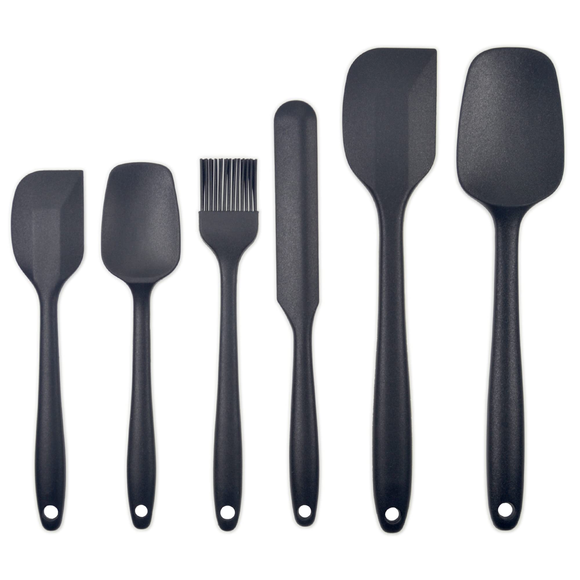 Rosymyth Silicone Spatula Set Of 6, Heat Resistant, Professional For Nonstick Cookware, Seamless And Bpa Free, Black
