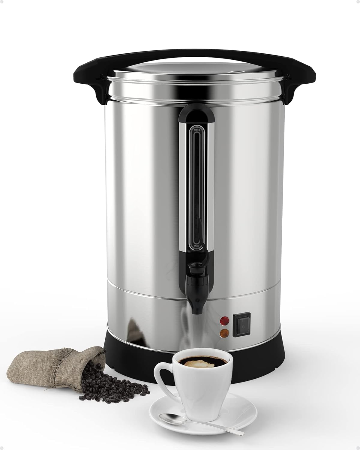 Garvee Coffee Urn 100 Cups/14 L, Large Stainless Steel Commercial Coffee Maker 3.7 gal Electric Hot Beverage Hot Water Dispenser