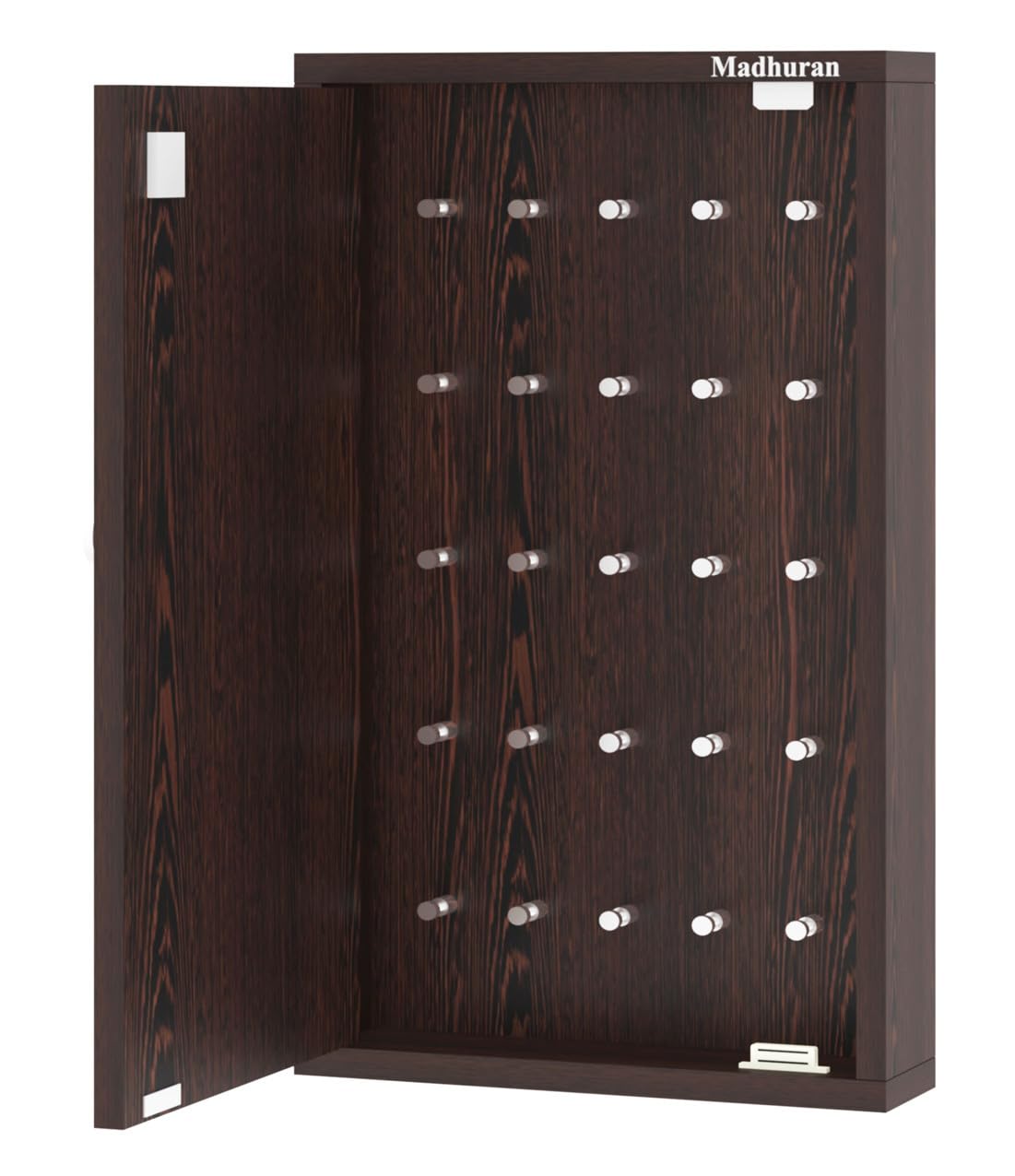 Madhuran Engineered Wood Wall Mounted Lockable Keys Safe Cabinet (25, Hooks Wenge) Office Hotels Parking Furniture Wooden Chain 