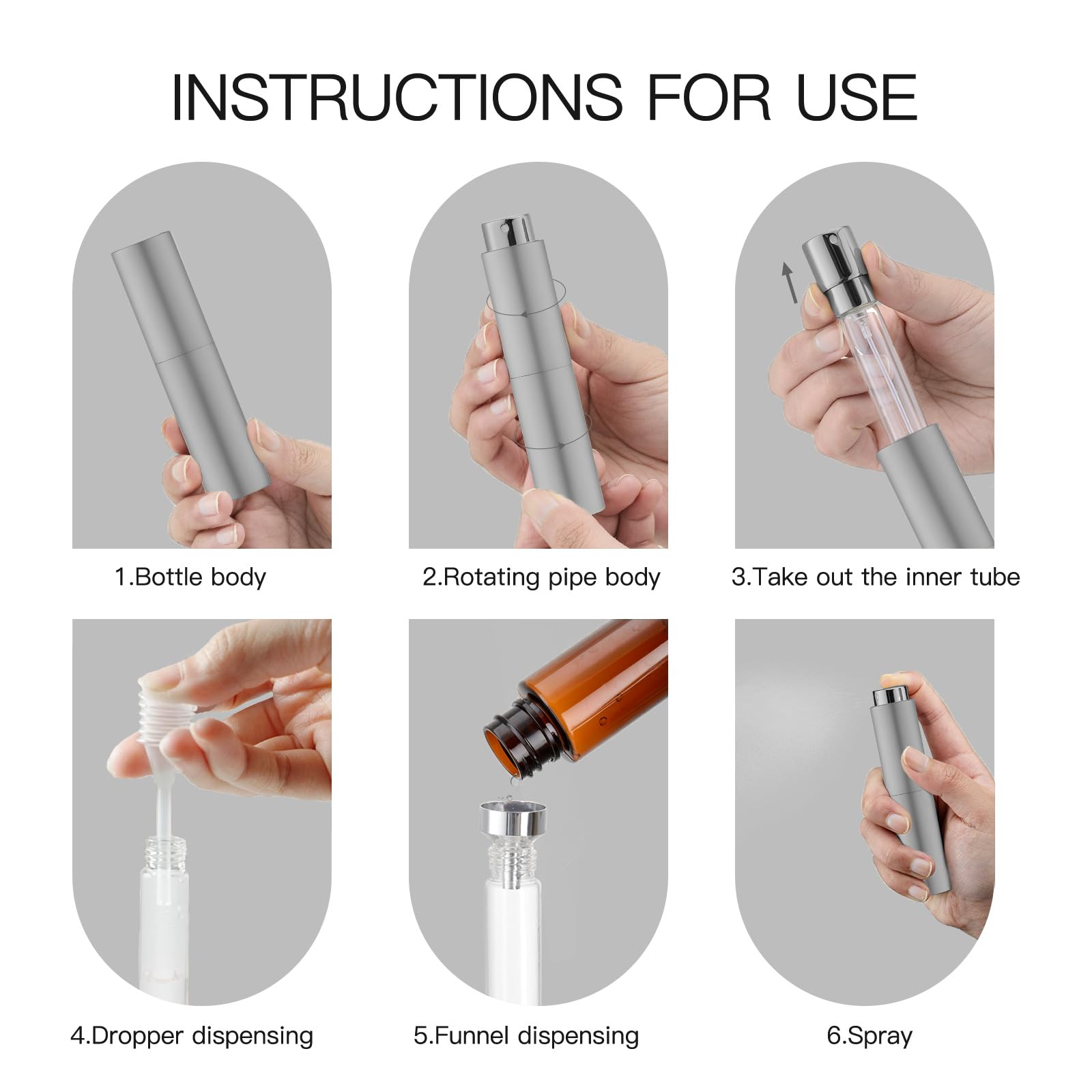 Tekson 10ml Refillable Travel Perfume Atomizer - Mini Grey Cologne Spray Bottle