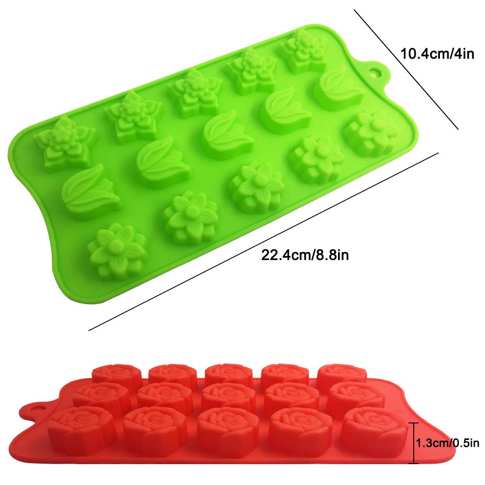 4 Pack Flower Shape Chocolate Candy Molds Set,Danzix Silicone 15 Cavity Baking Mold Ice Cube Tray For Wedding,Festival,Parties A