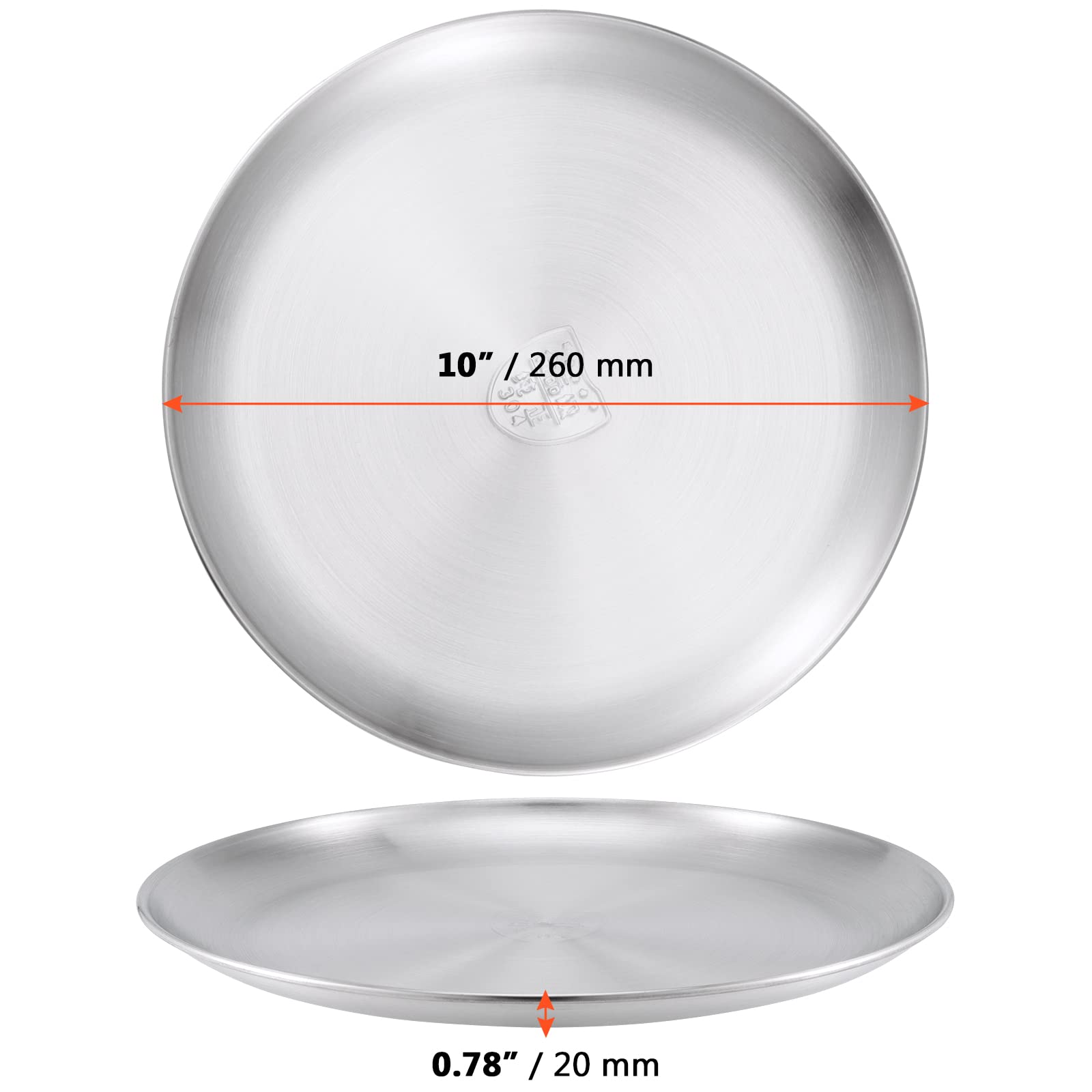 Sinjeun 8 Piece 304 Stainless Steel Dinner Plates, 10 Inch Double Layer Round Serving Plates, Silver Brushed Metal Dishes For Ca