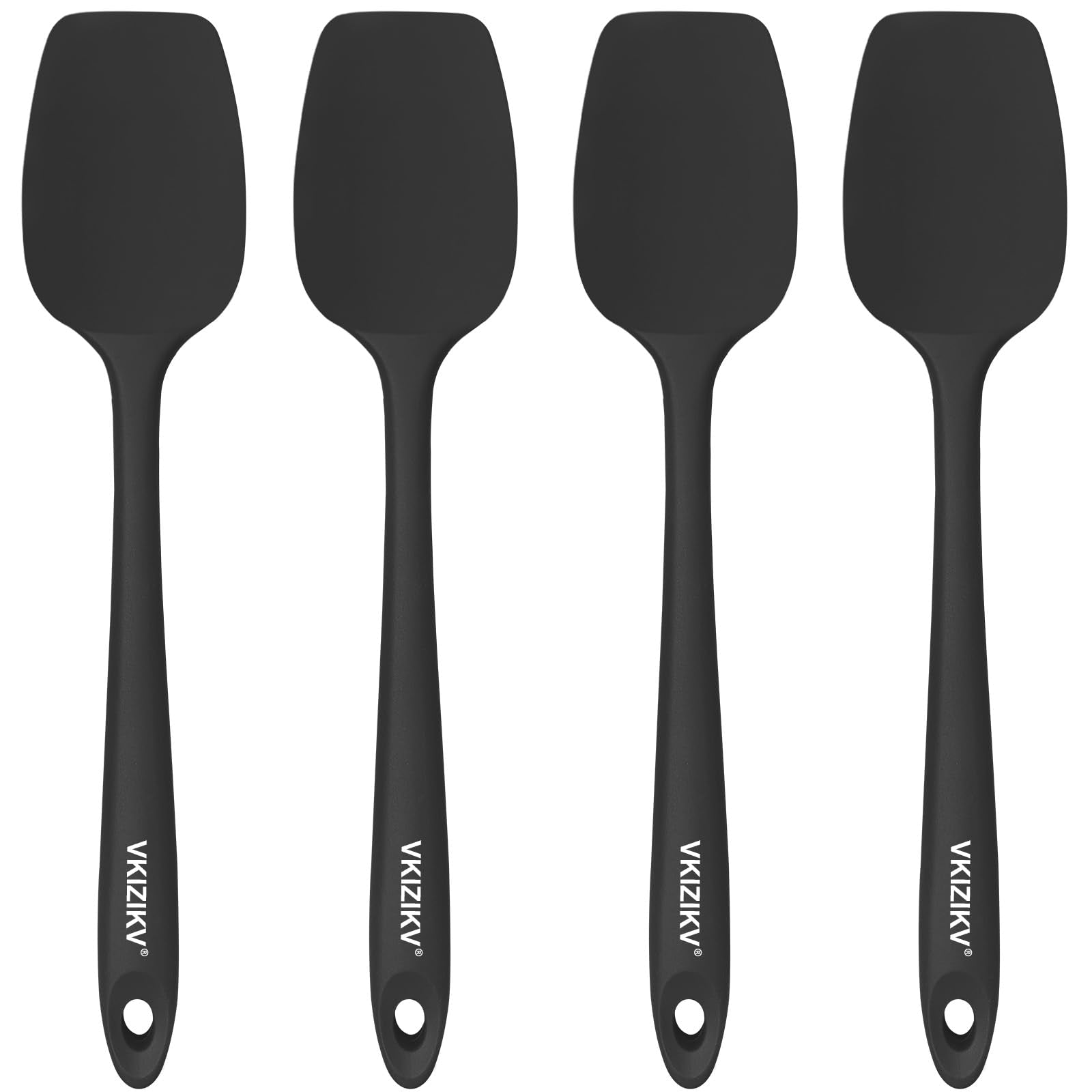VKIZIKV 4 Pcs Silicone Spoon Spatula Set, 600F Heat Resistant (Black)