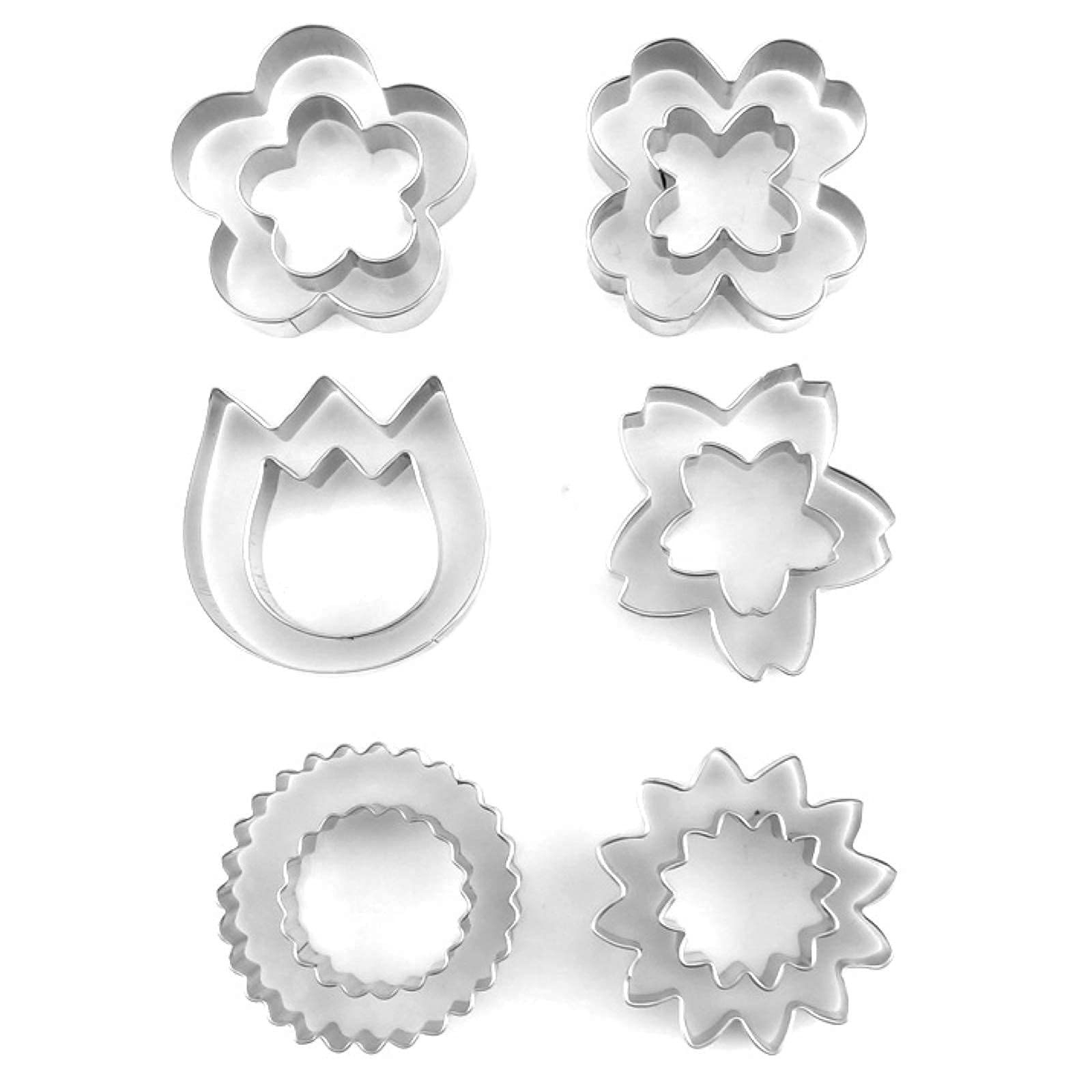Flowers Cookie Cutter Set -12 Pieces - Plum Blossoms, Clover, Tulip, Cherry Blossoms, Sawtooth Circle, Sunflower Biscuit Fondant