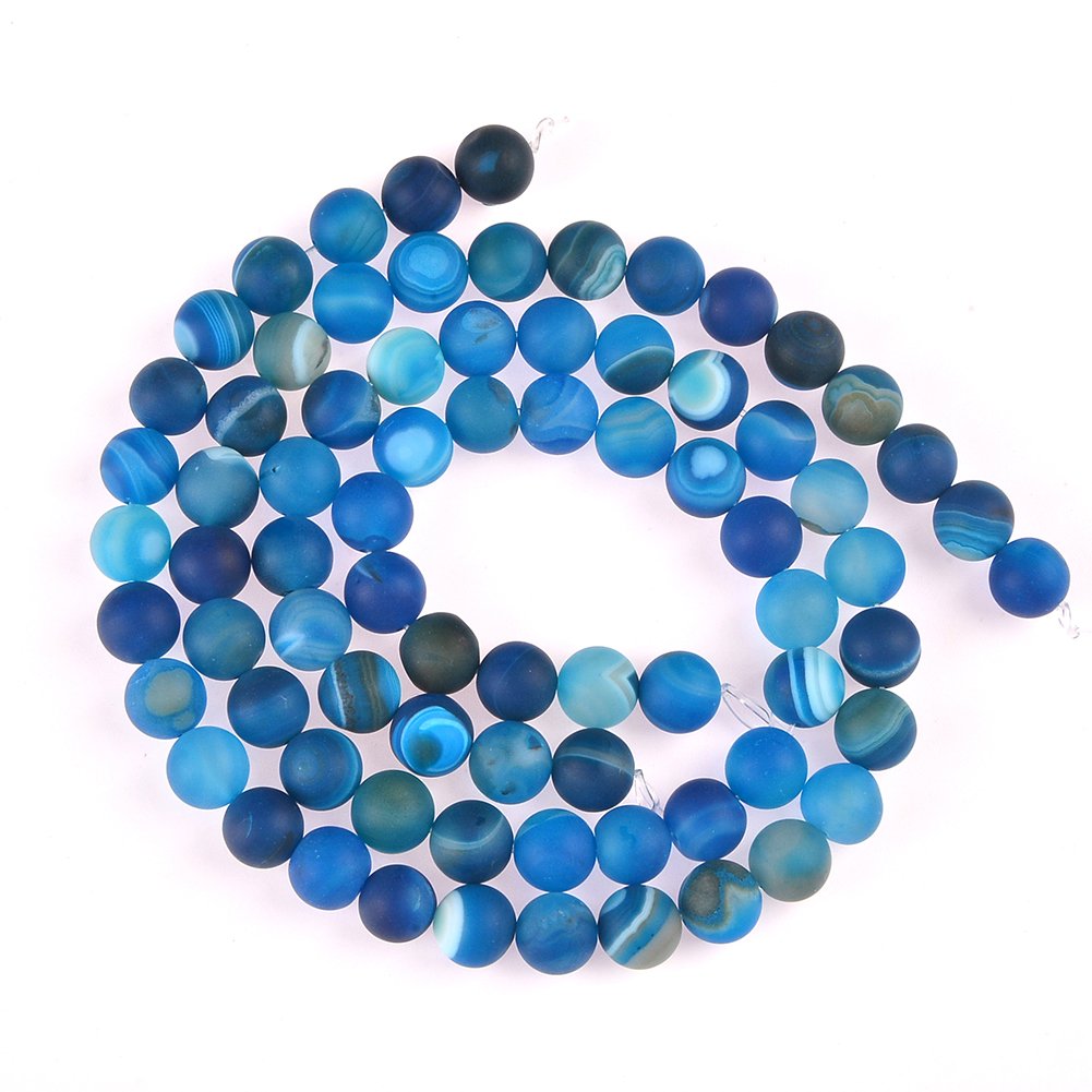 Pltbeads Gorgeous Blue Stripe Agate Natural Gemstone Loose Beads 6Mm Matte Round Approxi 155 Inch Diy Bracelet Necklace For Jewe