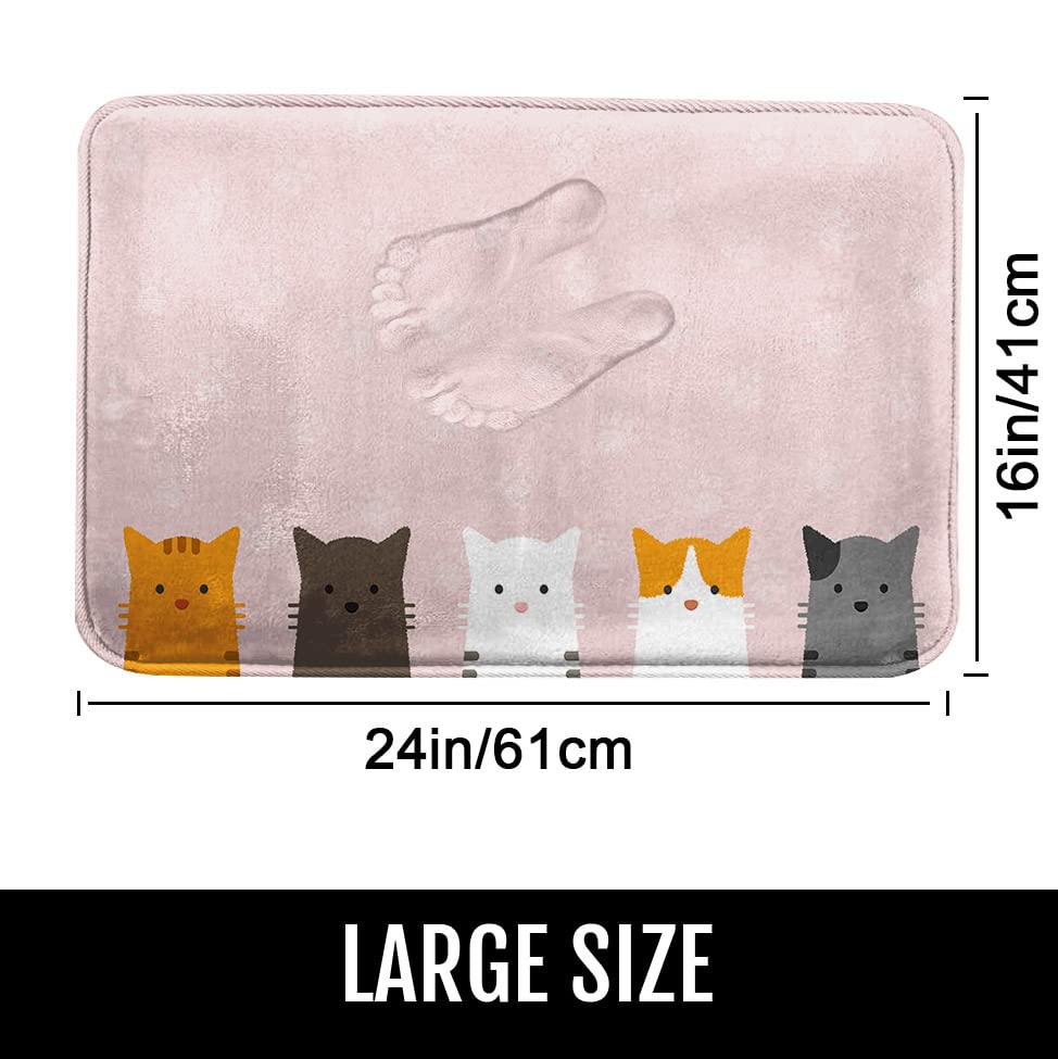 Pink Bath Mat Lovely Colorful Cat Portrait Bathroom Rugs No Silp Cartoon Cute Cat's Paws Background Washable Cover Floor Rug Carpets Floor Mat 16x24 Inches for Kitchen Bedroom