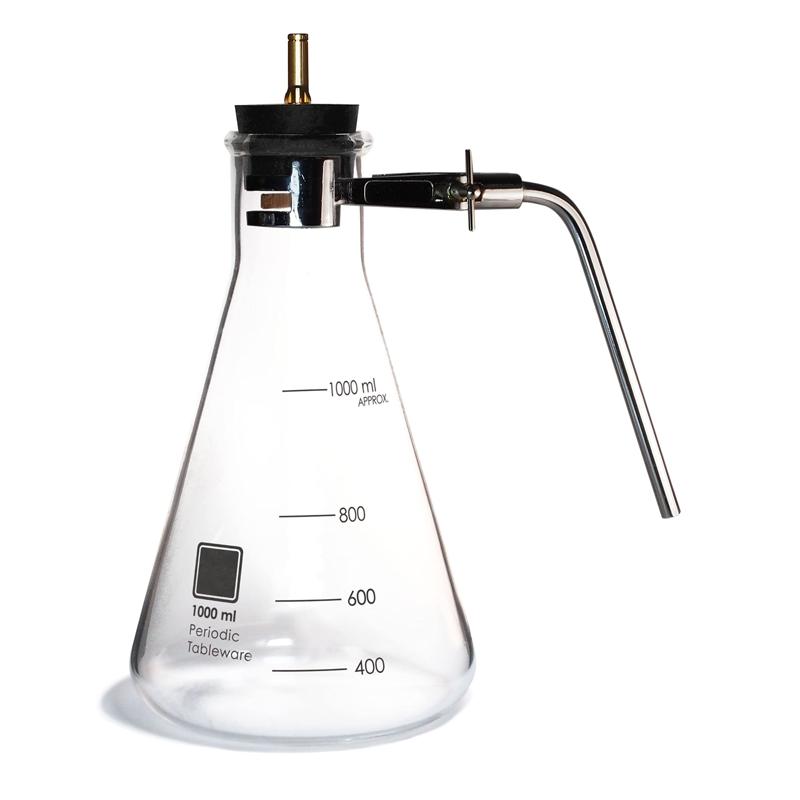 Erlenmeyer Flask Tea Kettle  Stovetop Safe Boroslicate glass, Labclamp Handle, Silicone Plug and Brass Whistle