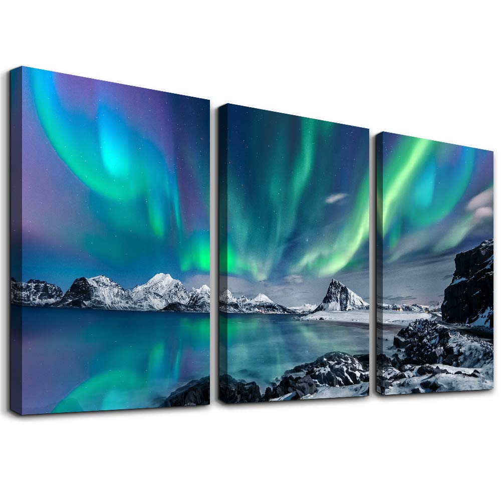 Farmhouse Wall Art Aurora Scenery Painting On Canvas Wall Decorations For Living Room Stretched And Framed Canvas Paintings 3 Pi