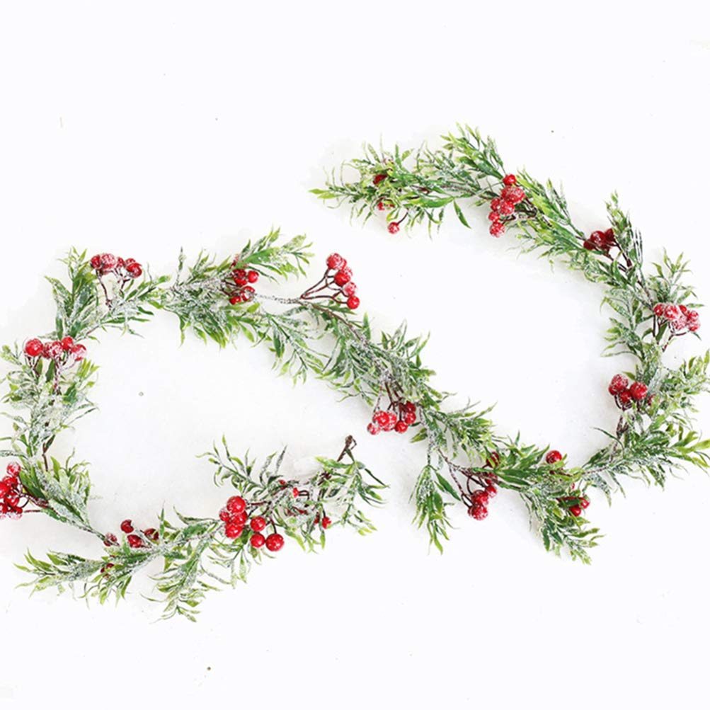 Christmas Artificial Garland, 5.2ft Artificial Holly Berry Garland Berries Leaves Door Xmas Wall Vine Swag for Outdoor Front Doo