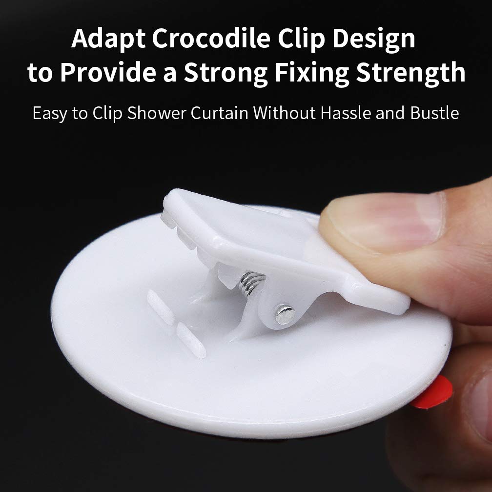 4 Pcs Shower Curtain Clips, Shower Windproof Splash Guard - Self Adhesive Shower Curtain Weight Clip (White)