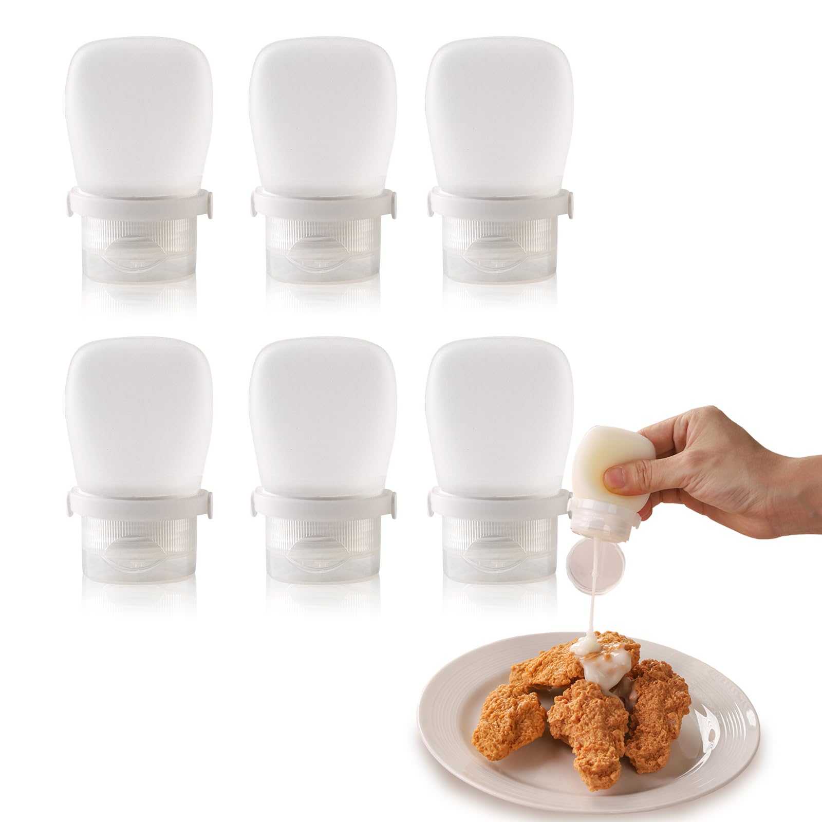 RAMFIYN 6 Pack Silicone Condiment Squeeze Bottles Small Salad Dressing Bottles to Go Travel Salad Dressing Containers for Lunch 