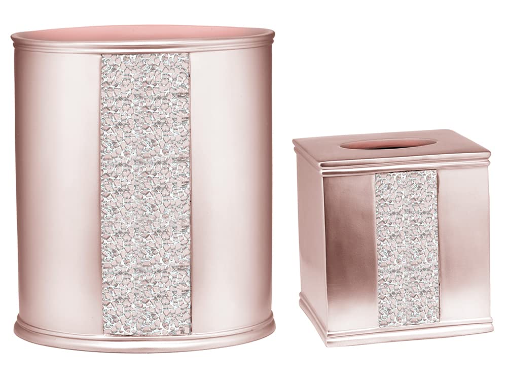 Zahari Home 2Pc Sinatra Modern Bath Accessories Set Waste Basket & Tissue Box Modern Decorative Beautiful Designs Bathroom Decor
