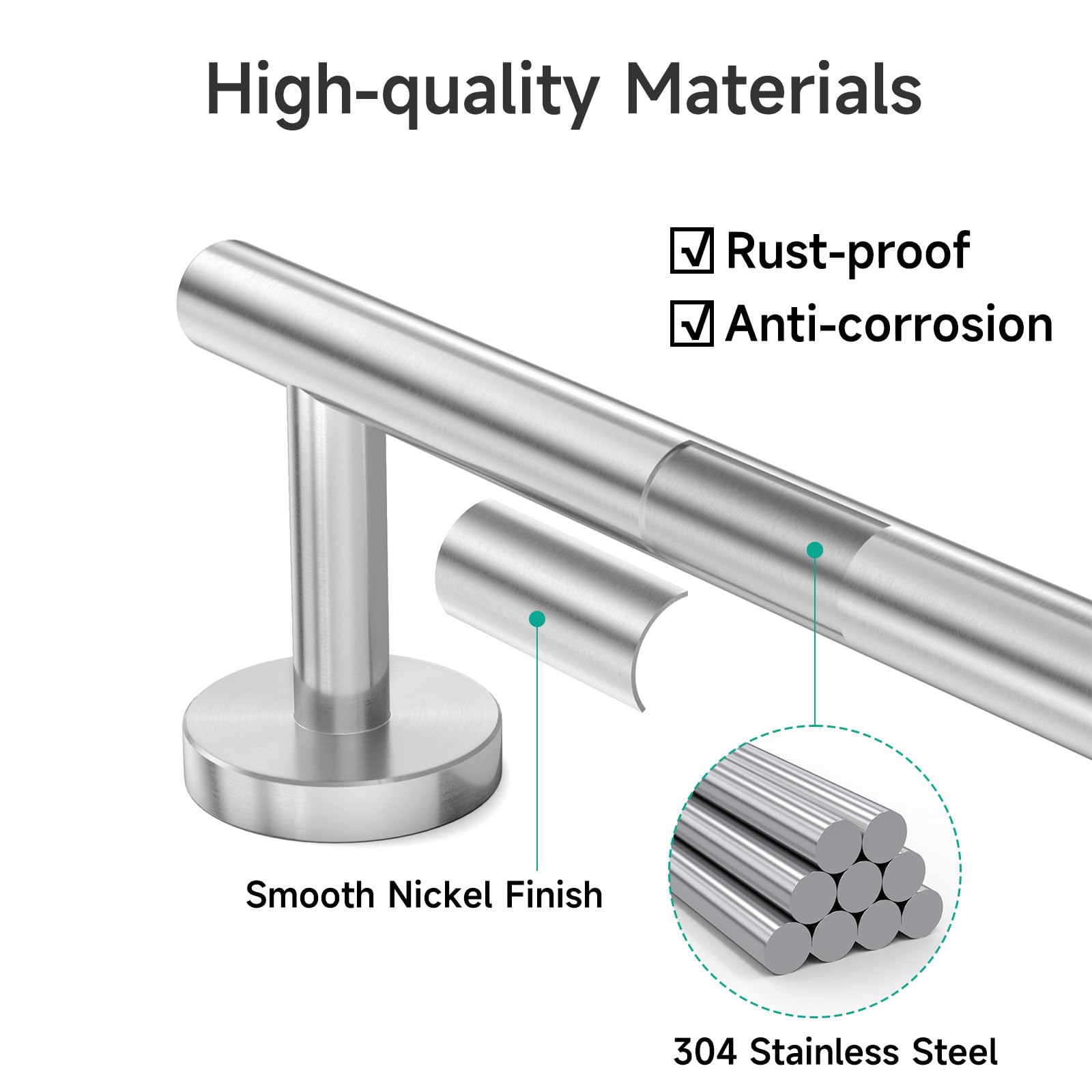 USHOWER Brushed Nickel Towel Bar  9-Inch Towel Racks for Bathroom Wall-Mounted  SUS304 Stainless Steel Towel Rod Modern Home Decor (Total Length 12-Inch)