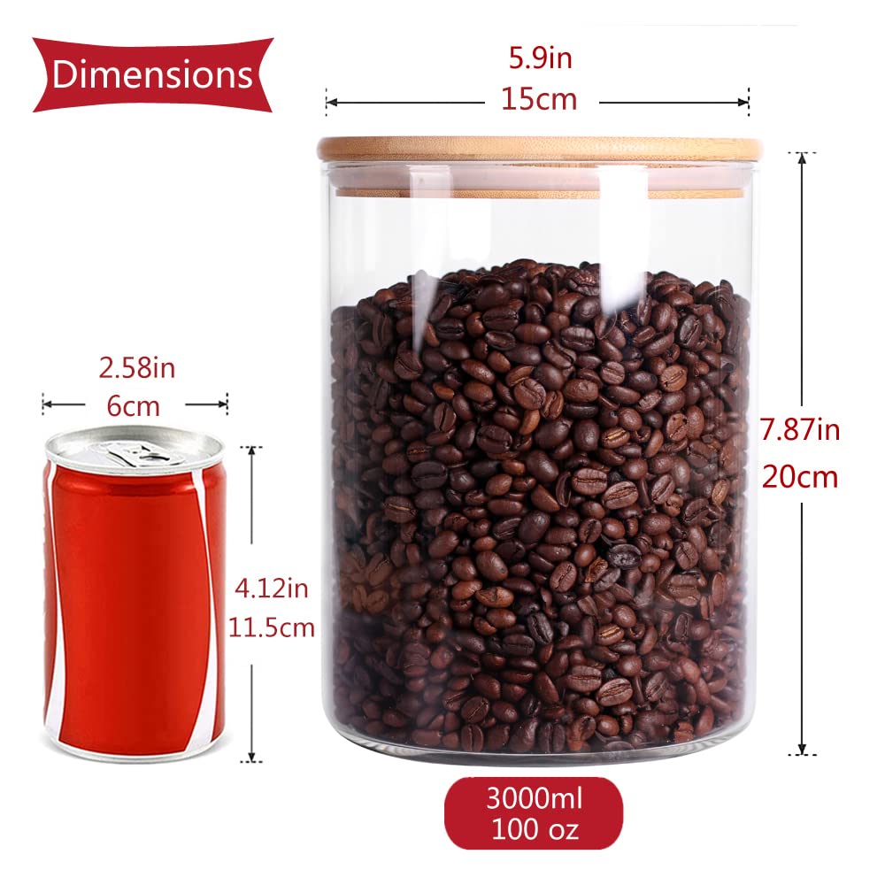 Czfwin Set Of 2 Glass Flour Container With Airtight Bamboo Lid, Large Food Jar With Wooden Lid For Storage Flour, Sugar, Cookies