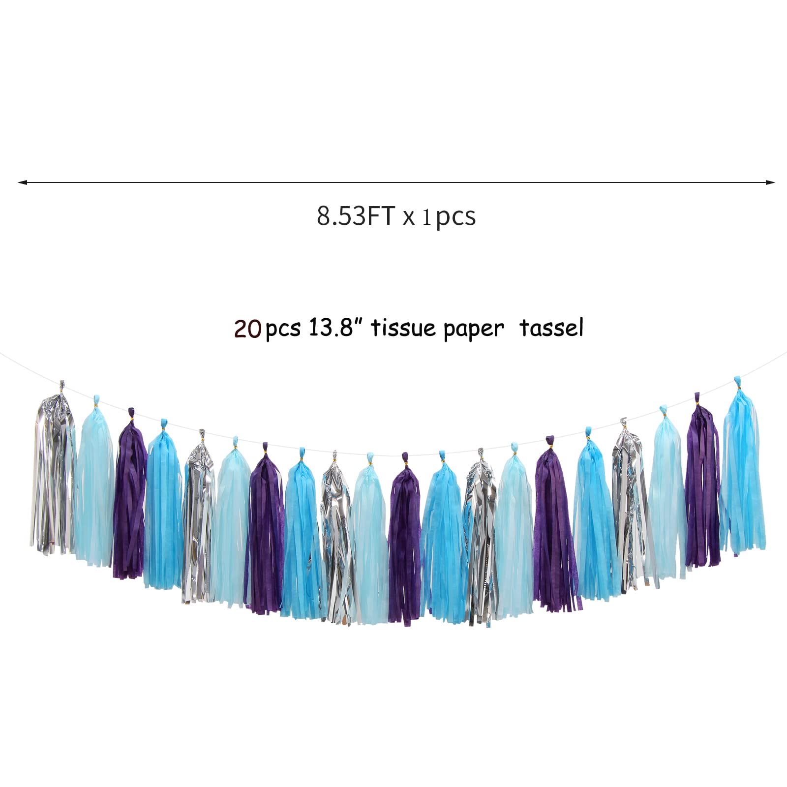 Purple-Blue Silver Frozen Party-Decorations Tassel-Garland -20pcs Winter Girl Birthday New Year Christmas Tassels Banner Streame