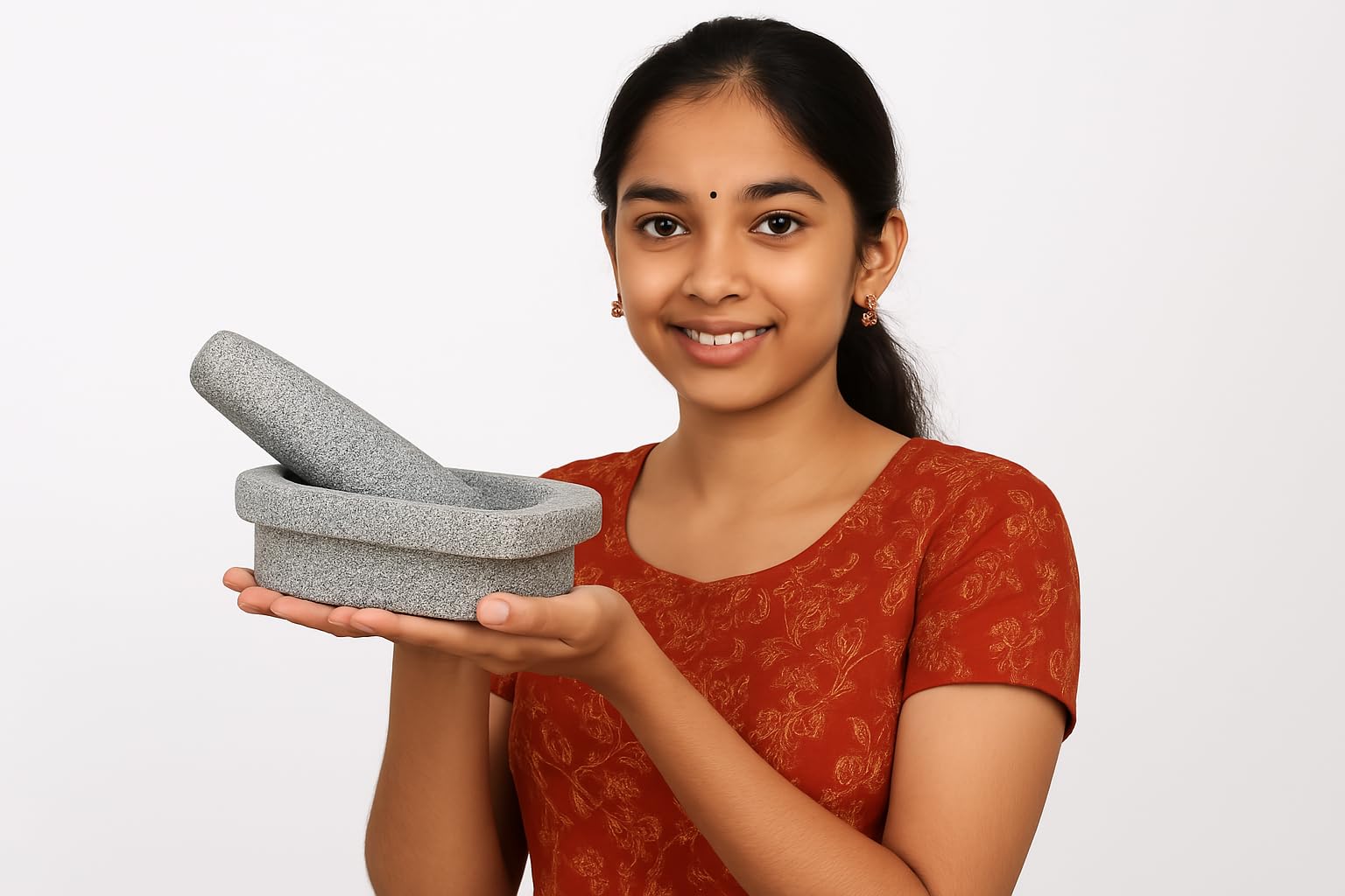 Ezahk Kalvam Stoneware Mortar And Pestle Set,Masher, Khalbatta, Kharal, Musal,For Kitchen, Home, Herbs And Spices (6 Inch Grey,S